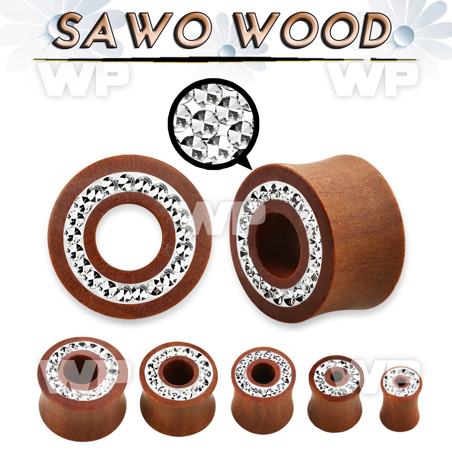 13mjda sawo wood double flare flesh tunnel clear ferido glued ear lobe piercing