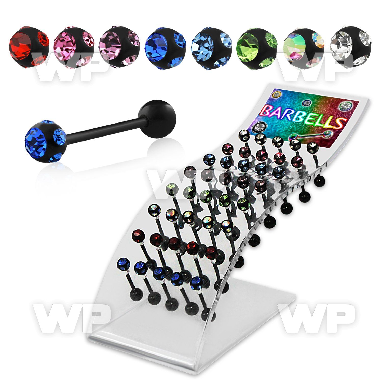 144r6z4 display w of ion plated surgical steel tongue bar 1 6mm tongue piercing