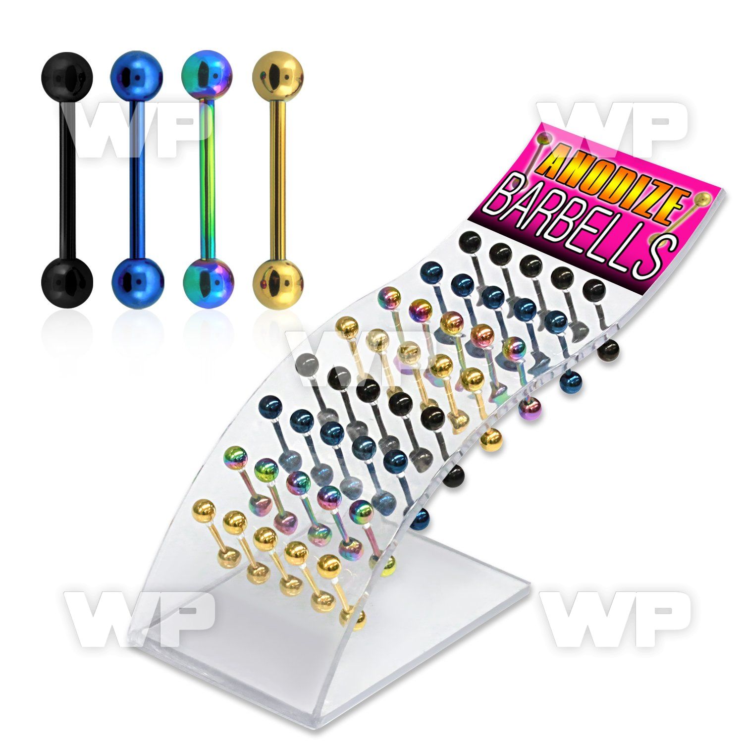 144r display w of ion plated surgical steel tongue bar 1 6mm tongue piercing
