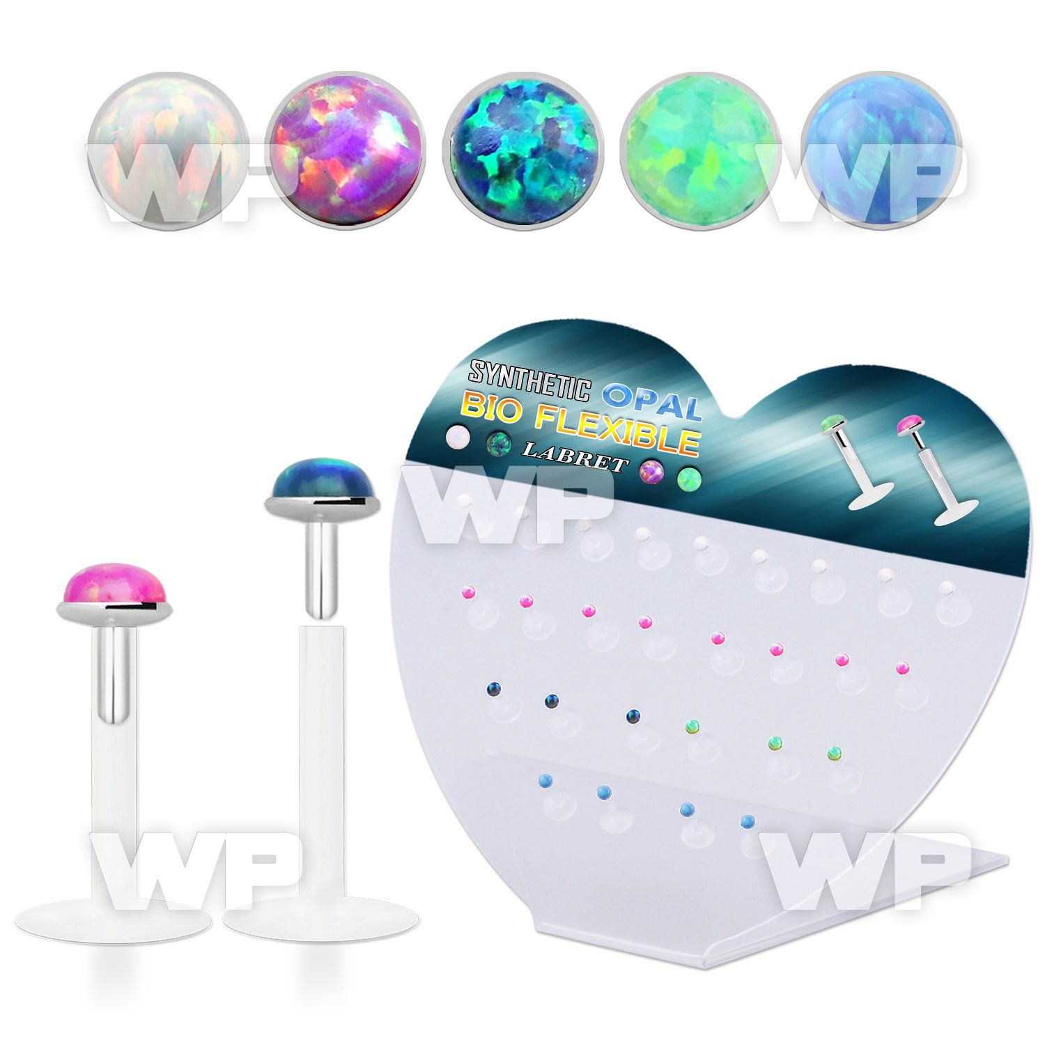 148b5ks display w 27 pcs of clear bio flex labret studs w 2mm syn lower lip piercing