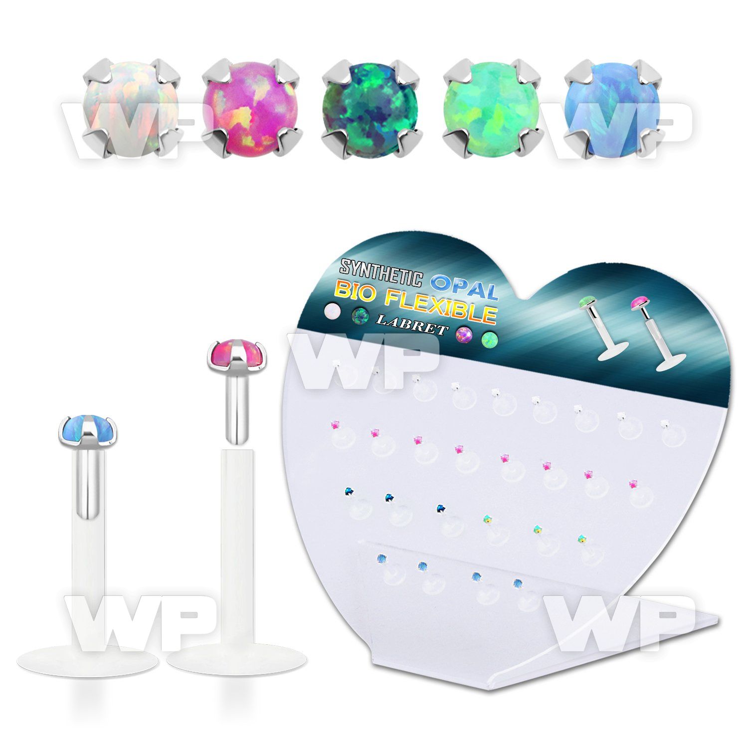 148bm5es display w 27 pcs of clear bio flex labret studs w 3mm syn lower lip piercing