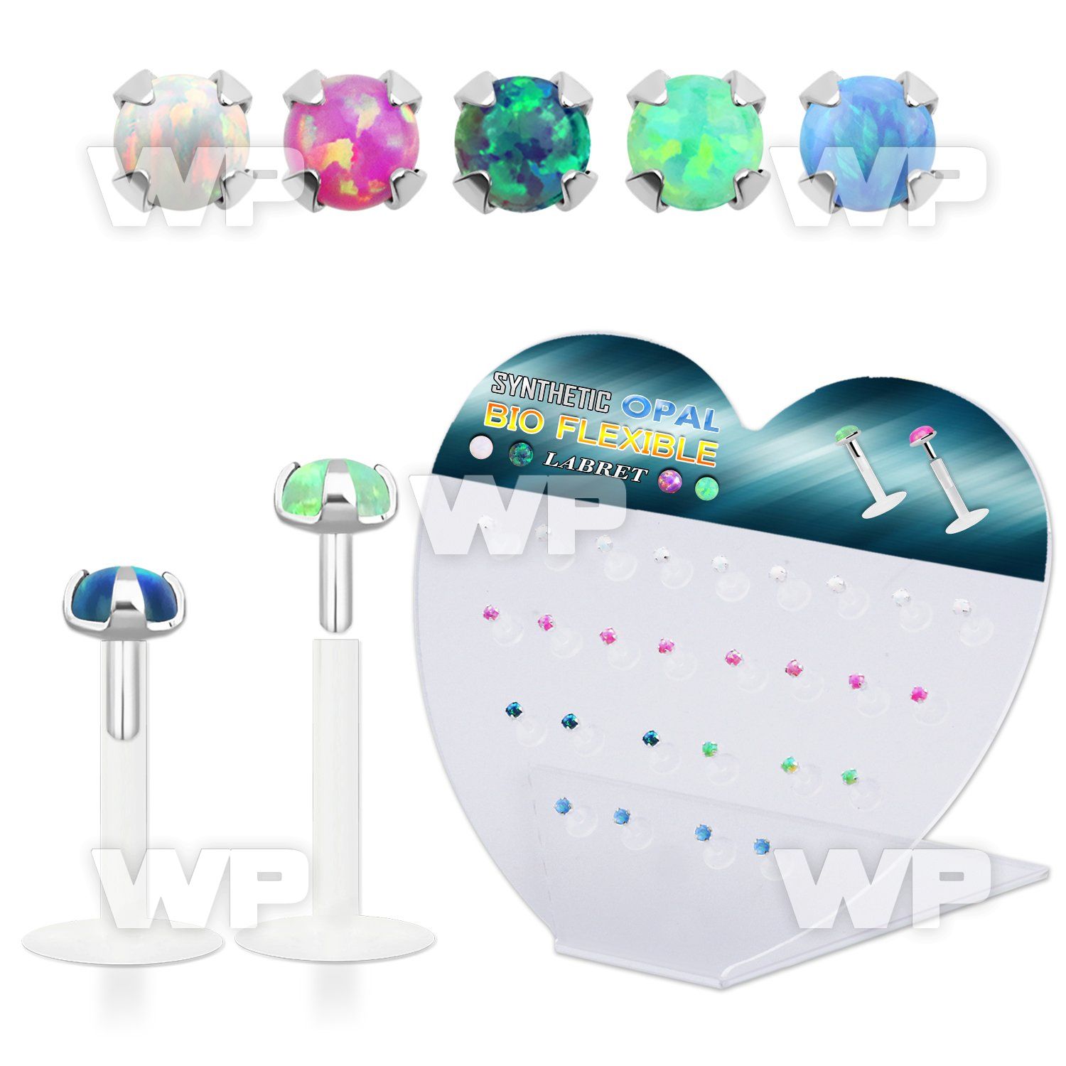 148bm5ks display w 27 pcs of clear bio flex labret studs w prong lower lip piercing