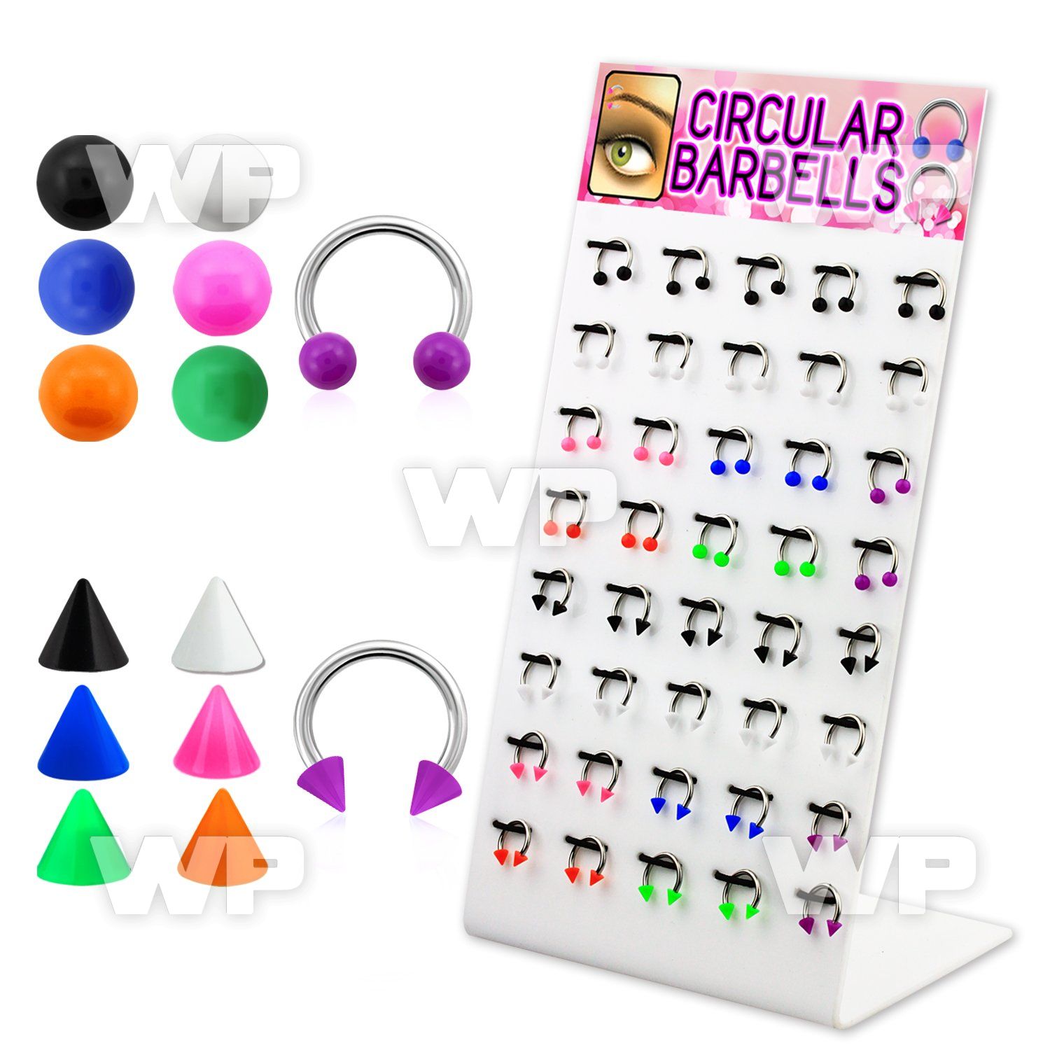 14cjfe0 display w surgical steel cbr horseshoes 1 2mm 3mm balls belly piercing