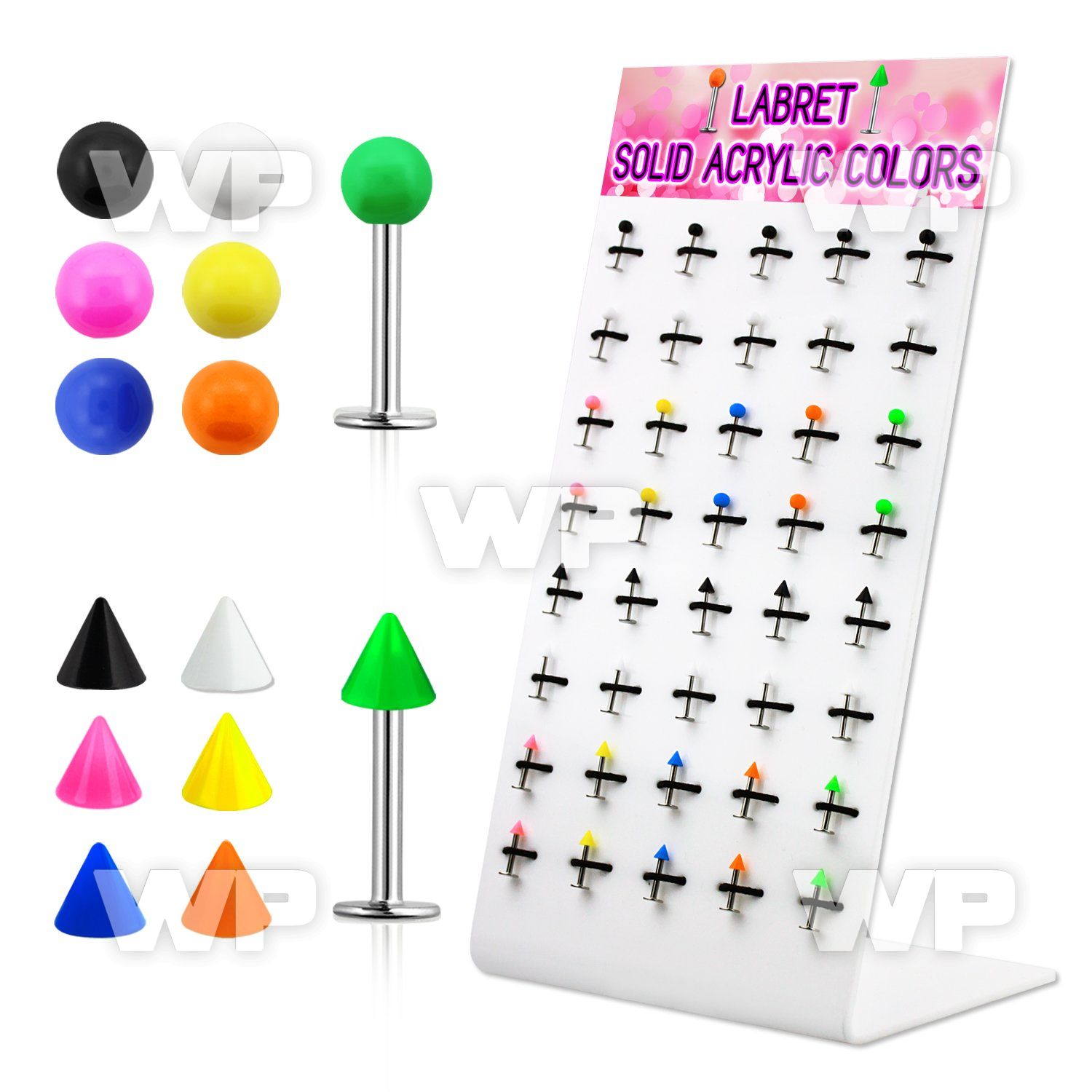 14cjft display w of surgical steel labret stud 1 2mm 3mm solid lower lip piercing