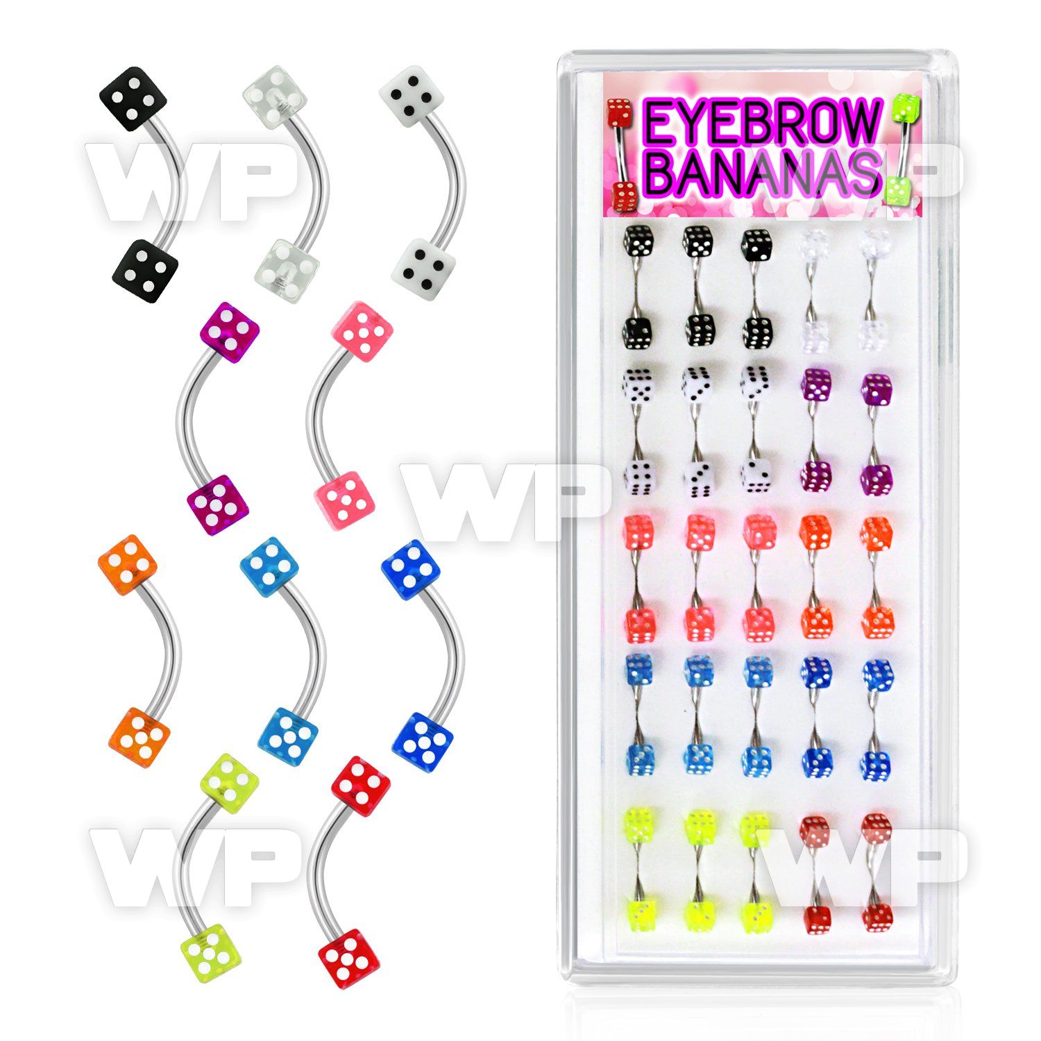 14uw18 box w of surgical steel micro bananas 1 2mm 3mm acrylic eyebrow piercing
