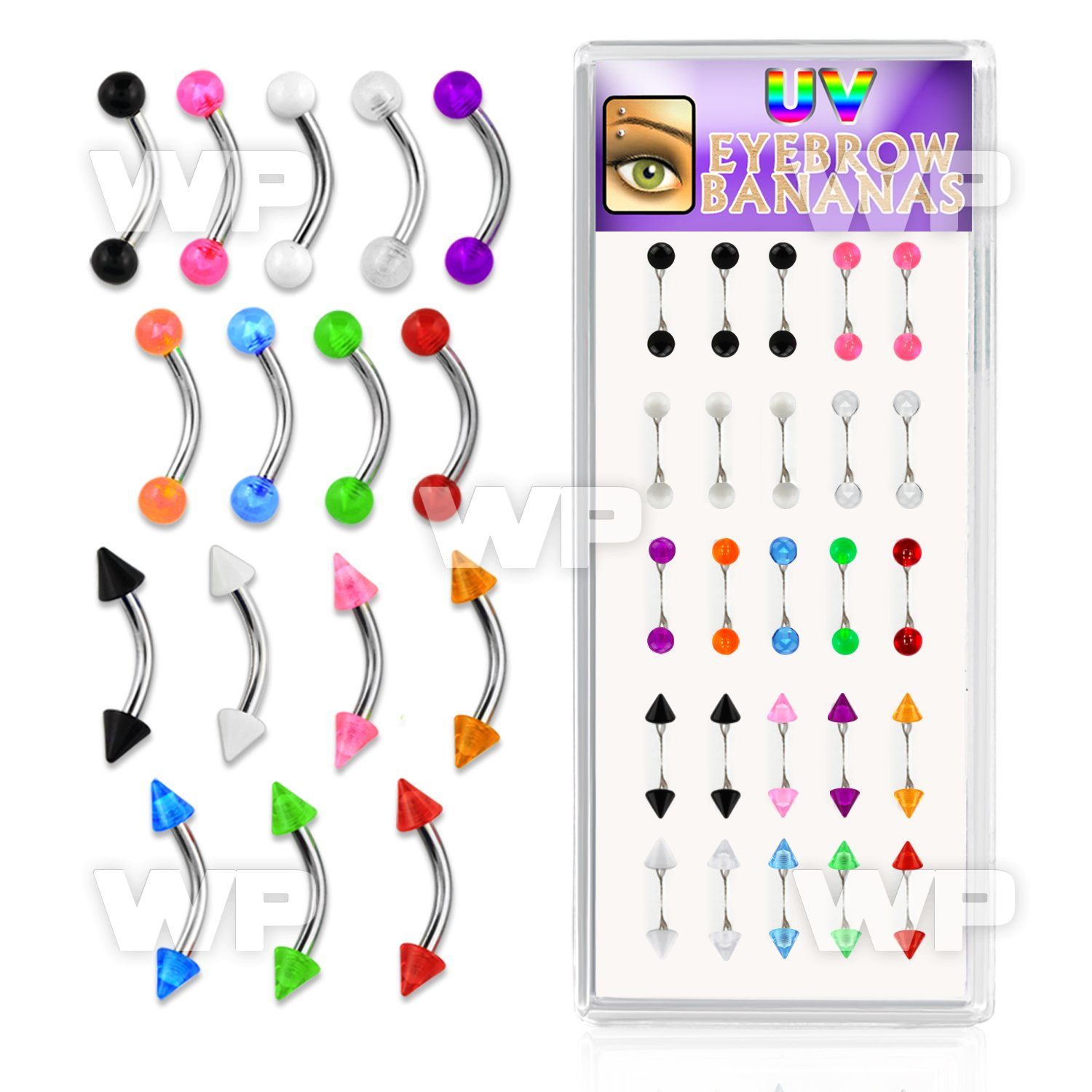 14uwhq box w of surgical steel micro bananas 1 2mm 3mm acrylic eyebrow piercing