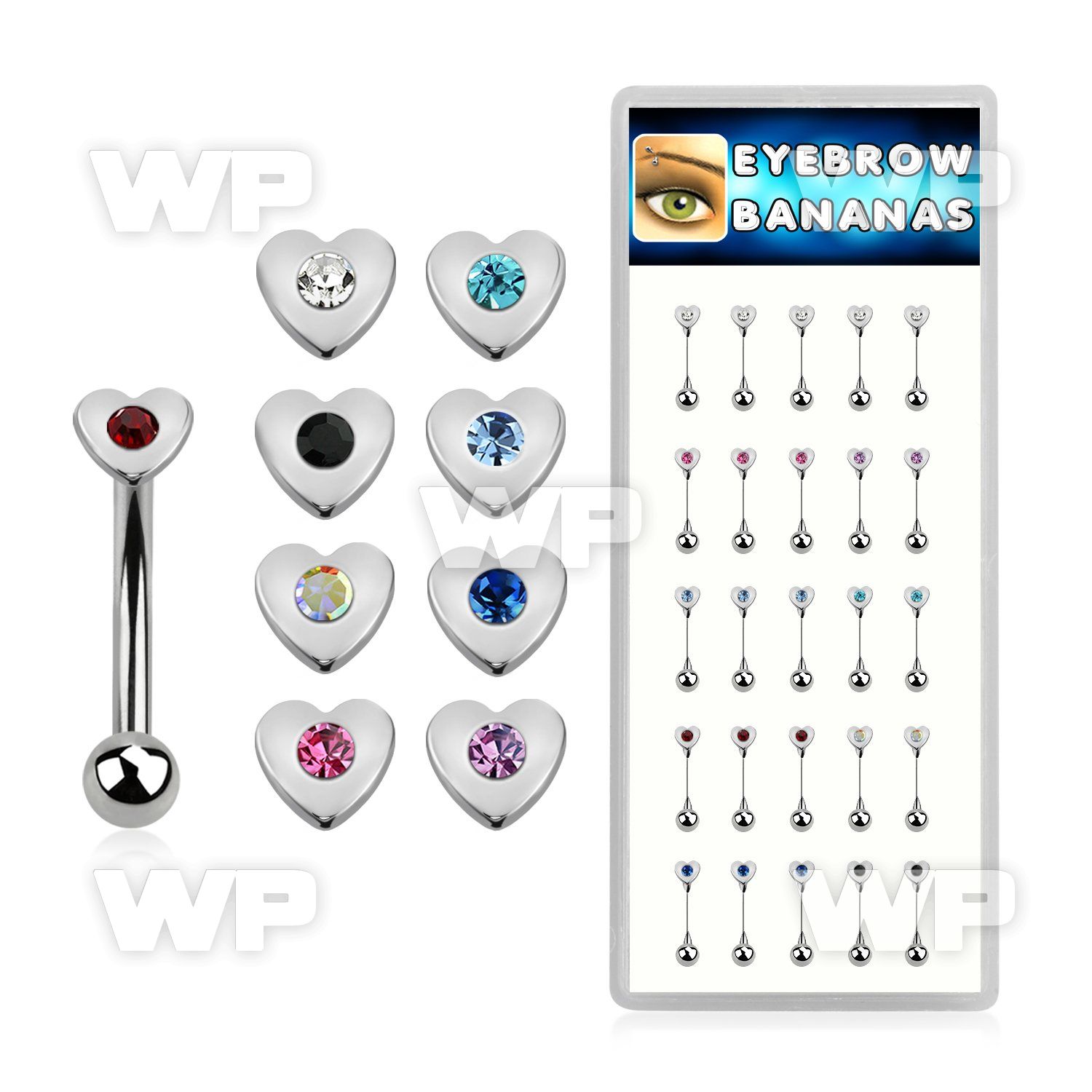 14uwjs box 25 pcs of 316l steel micro banana w small heartcenter eyebrow piercing