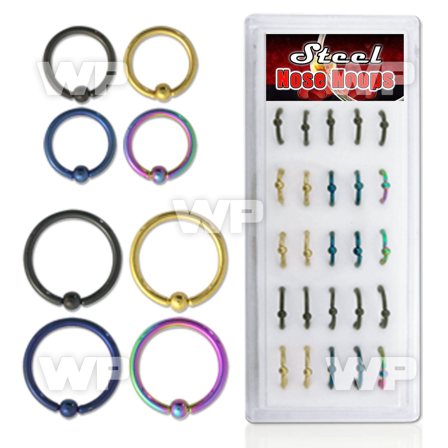 16arw3 box w of ion plated 316l steel eyebrow captive bead ring ear lobe piercing