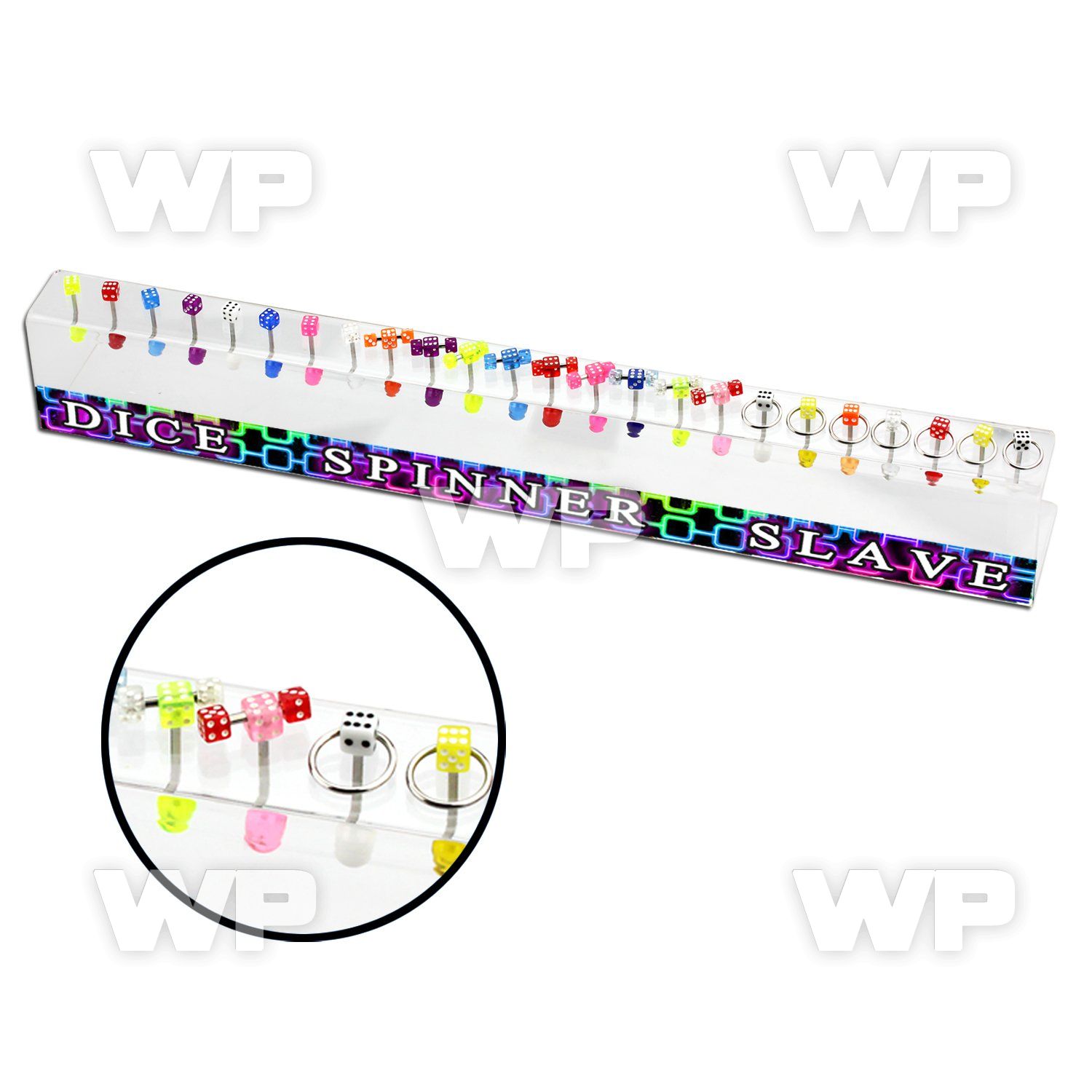 174418 display w surgical steel tongue bars 1 6mm acrylic dices tongue piercing