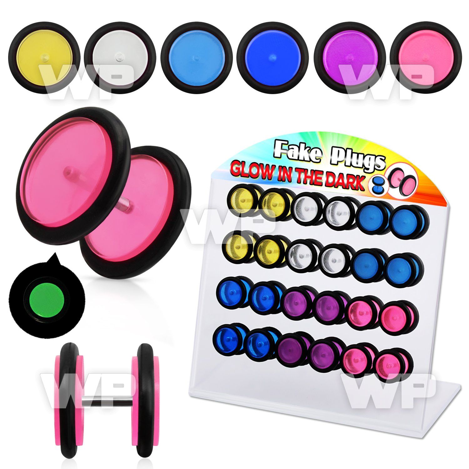17640e display w glow in dark acrylic fake cheater plugs silicon belly piercing