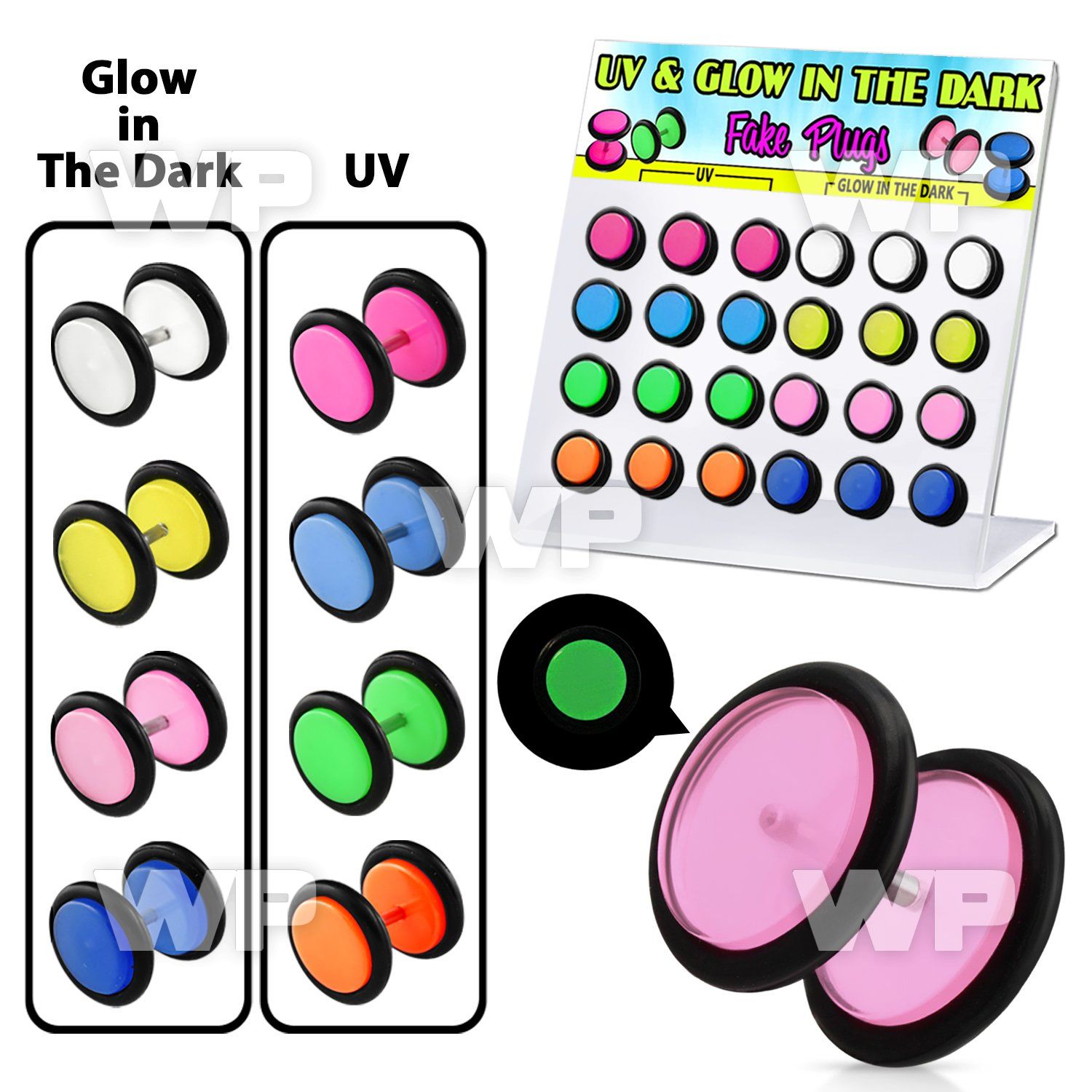 17640k display w glow in dark acrylic uv fake cheater plugs belly piercing