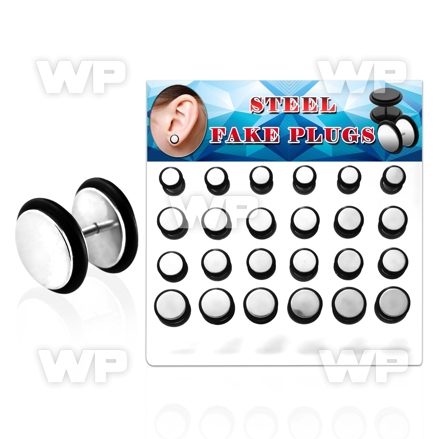 17640l display w steel fake plugs o ring s size 6mm to 10mm belly piercing