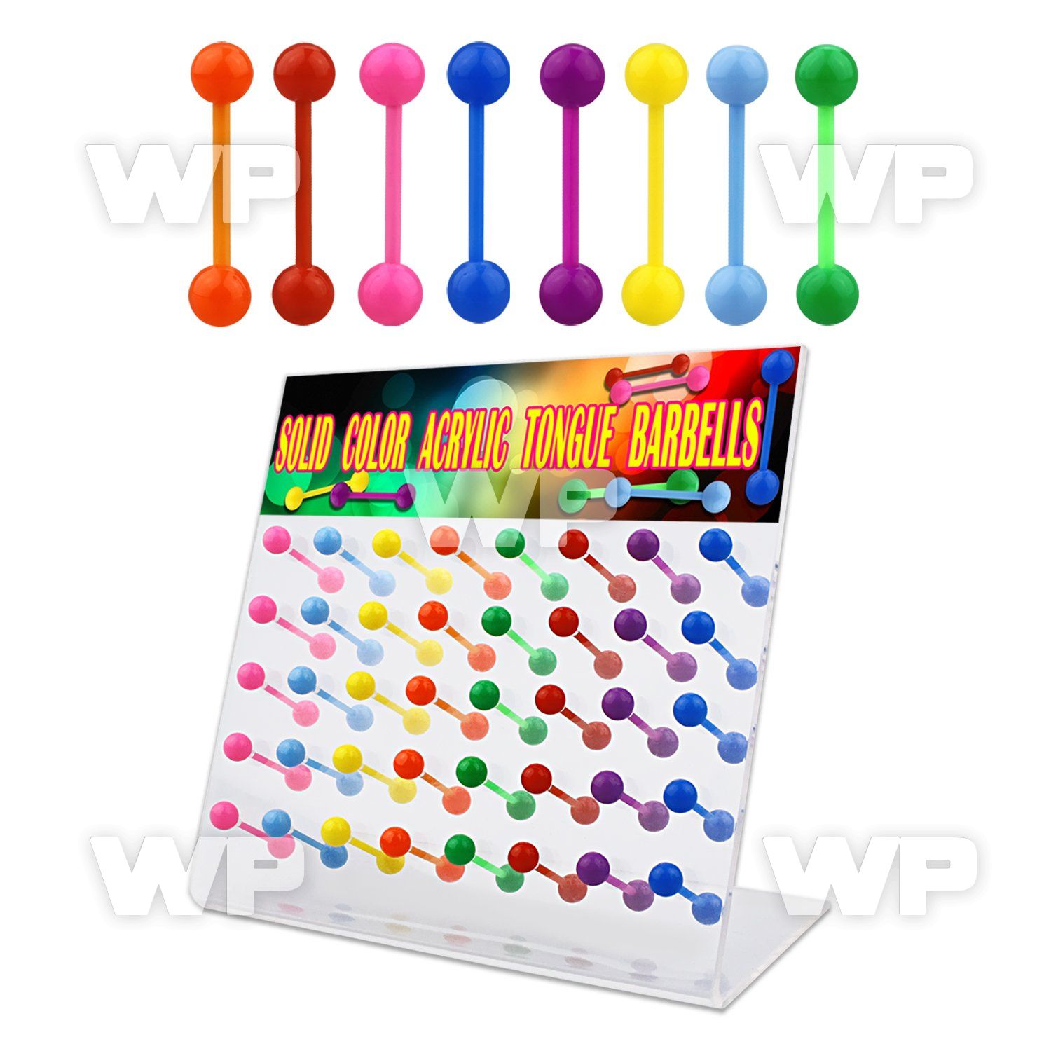 176499 display w flexible acrylic tongue bars 1 6mm 6mm ballsin tongue piercing