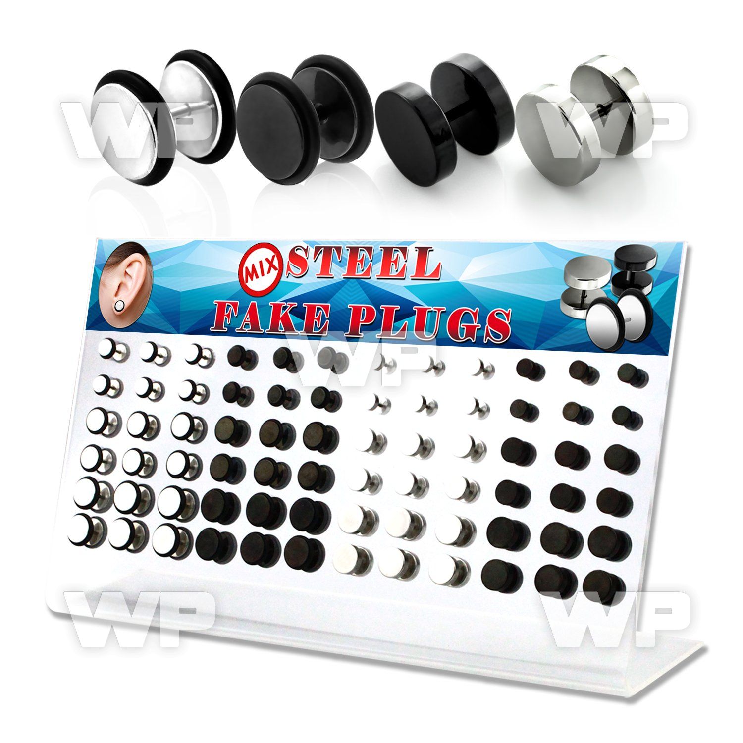 17649p display w black ion plated steel fake cheater plugs belly piercing