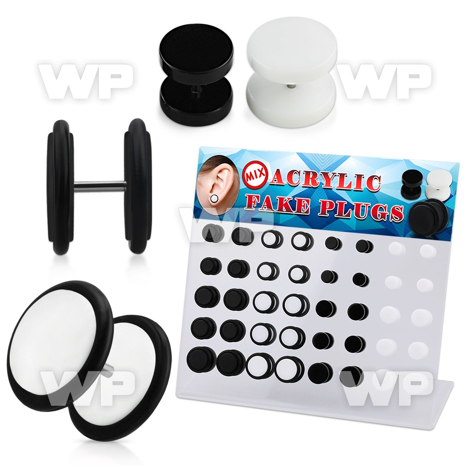 1764eek display w of acrylic fake cheater plugs out o ring s belly piercing