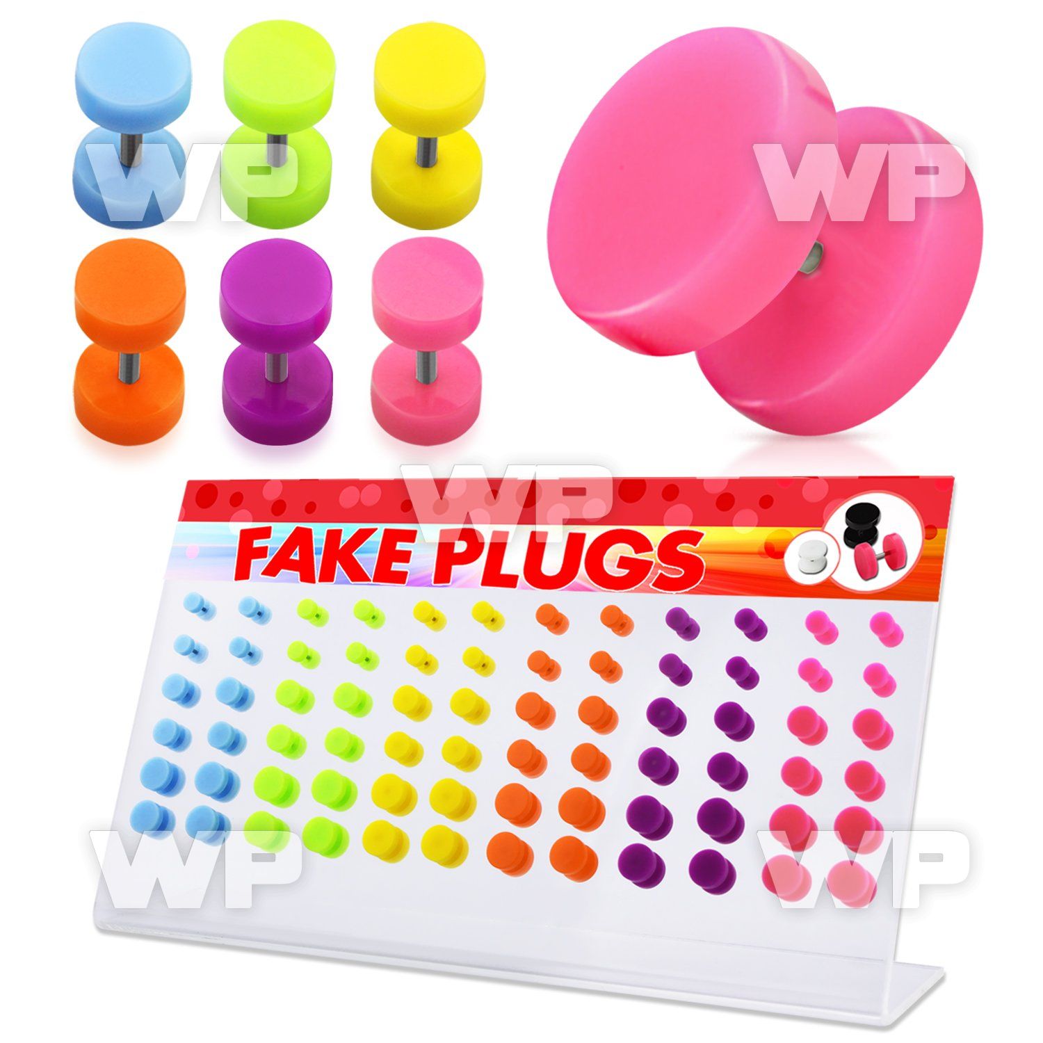 1764eez display 72 pcs of mixed color acrylic fake cheater plug belly piercing