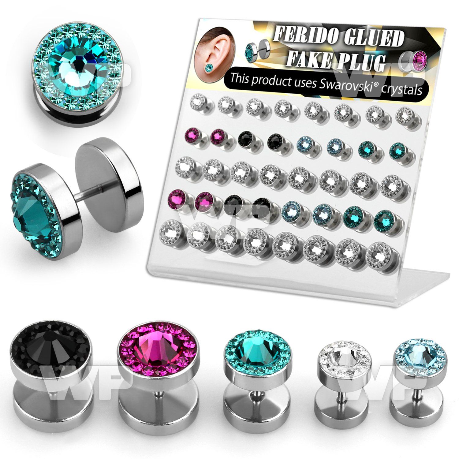 1764ekz display w of steel fake cheater plug big ferido glued swa ear lobe piercing