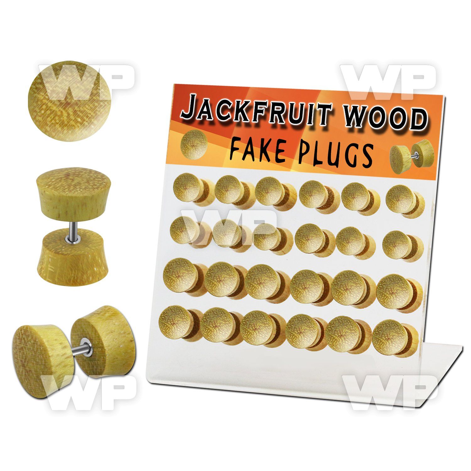 1764el0 display w jackfruit wood fake cheater plugs surgical stee ear lobe piercing