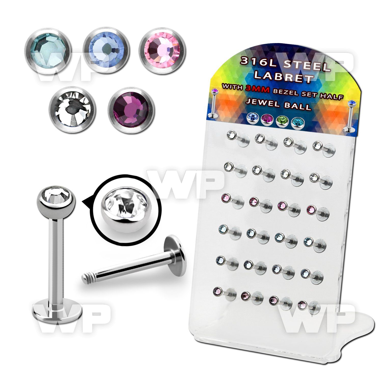 1764elk display w 316l steel labret studs 1 2mm 3mm press fit ear lobe piercing