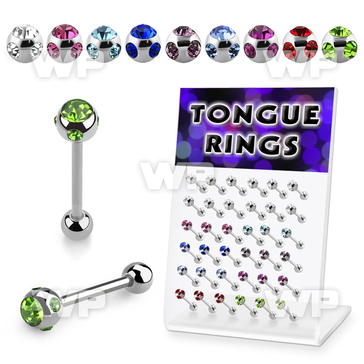 1764ep display w surgical steel tongue bars 1 6mm 6mm multi jew tongue piercing