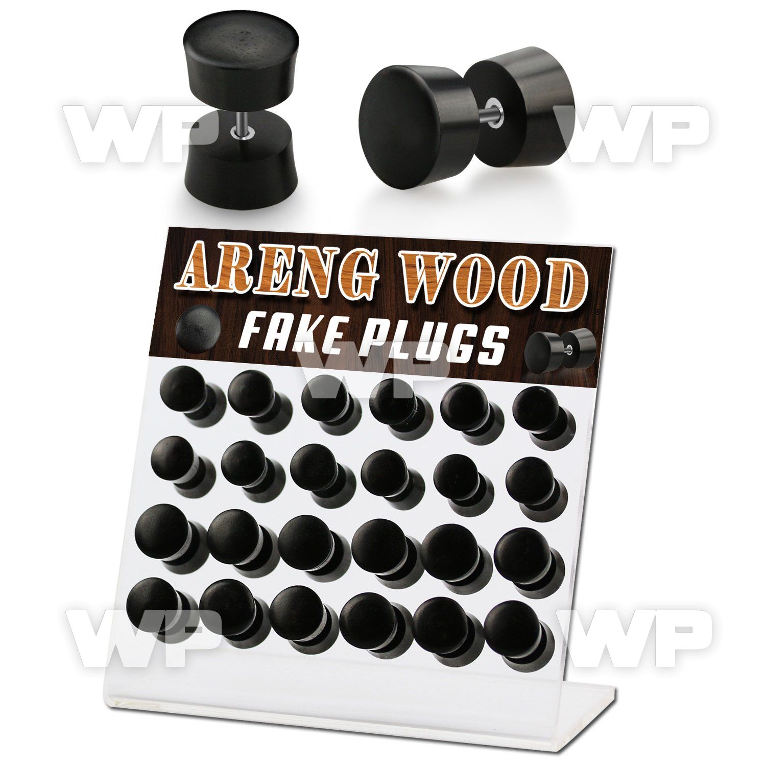 1764esl display w black areng wood fake plugs surgical steel cent ear lobe piercing