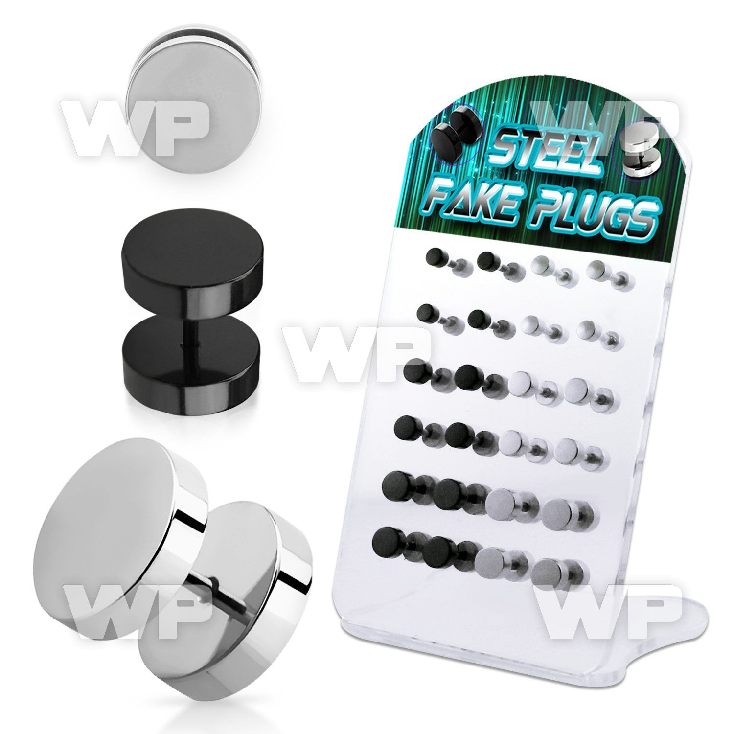 1764ess display w black ion plated 316l steel fake cheater plug ear lobe piercing