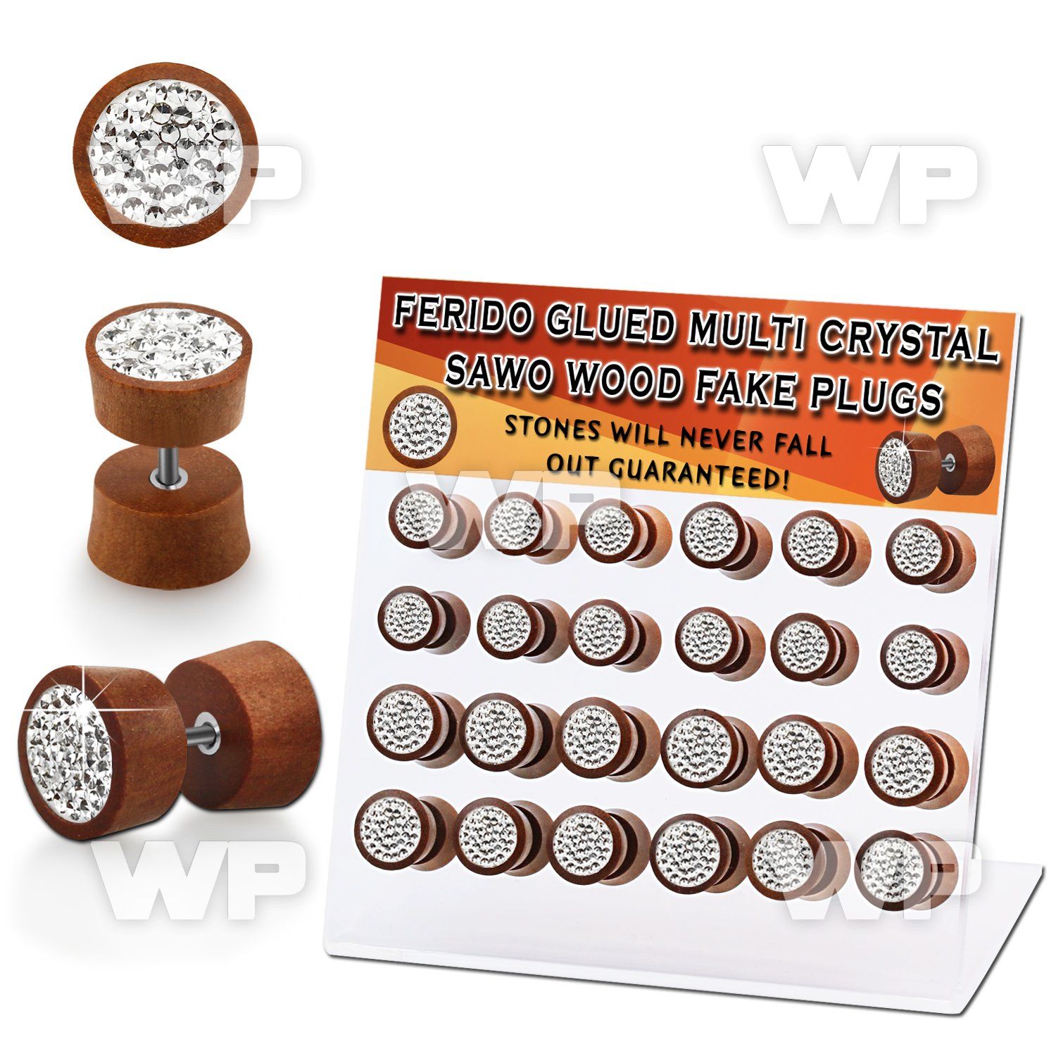 1764et0 display w sawo wood fake cheater plugs ferido glued multi ear lobe piercing