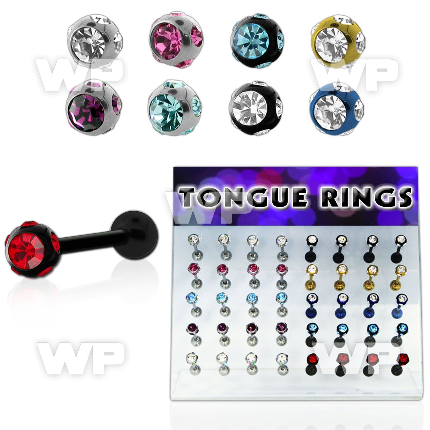 1764et display w surgical ion plated surigcal steel tongue bar tongue piercing