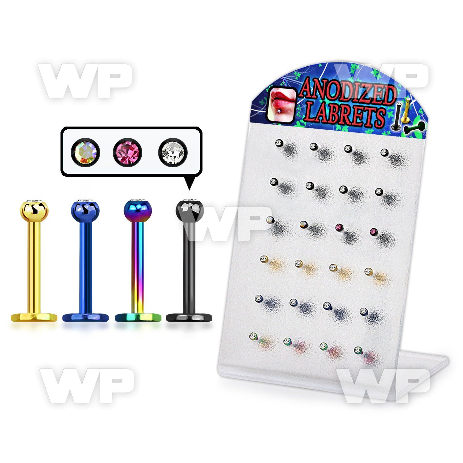 1764ey9 display w ion plated 316l steel labret studs 1 2mm tiny lower lip piercing