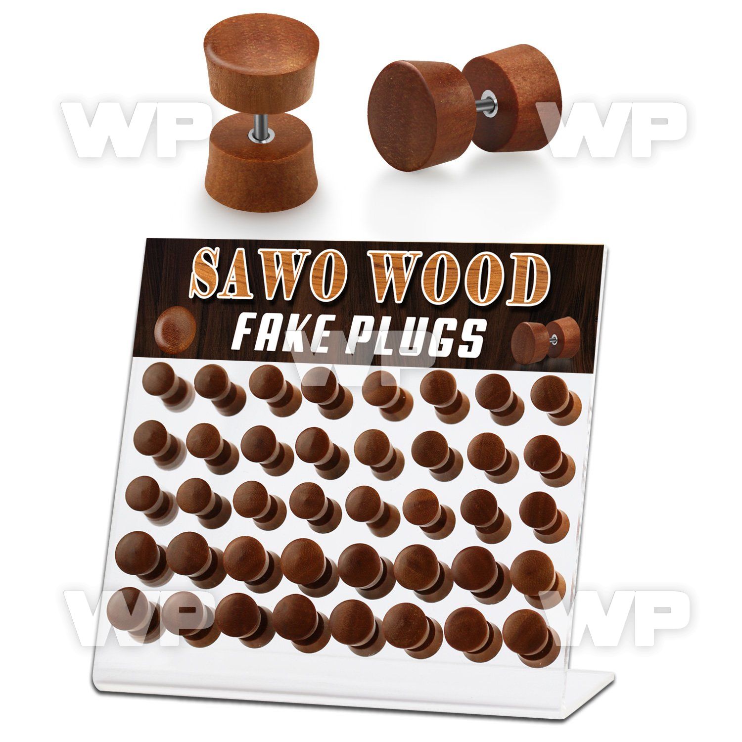 1764eye display w of sawo wood fake plugs surgical steel centerpo ear lobe piercing