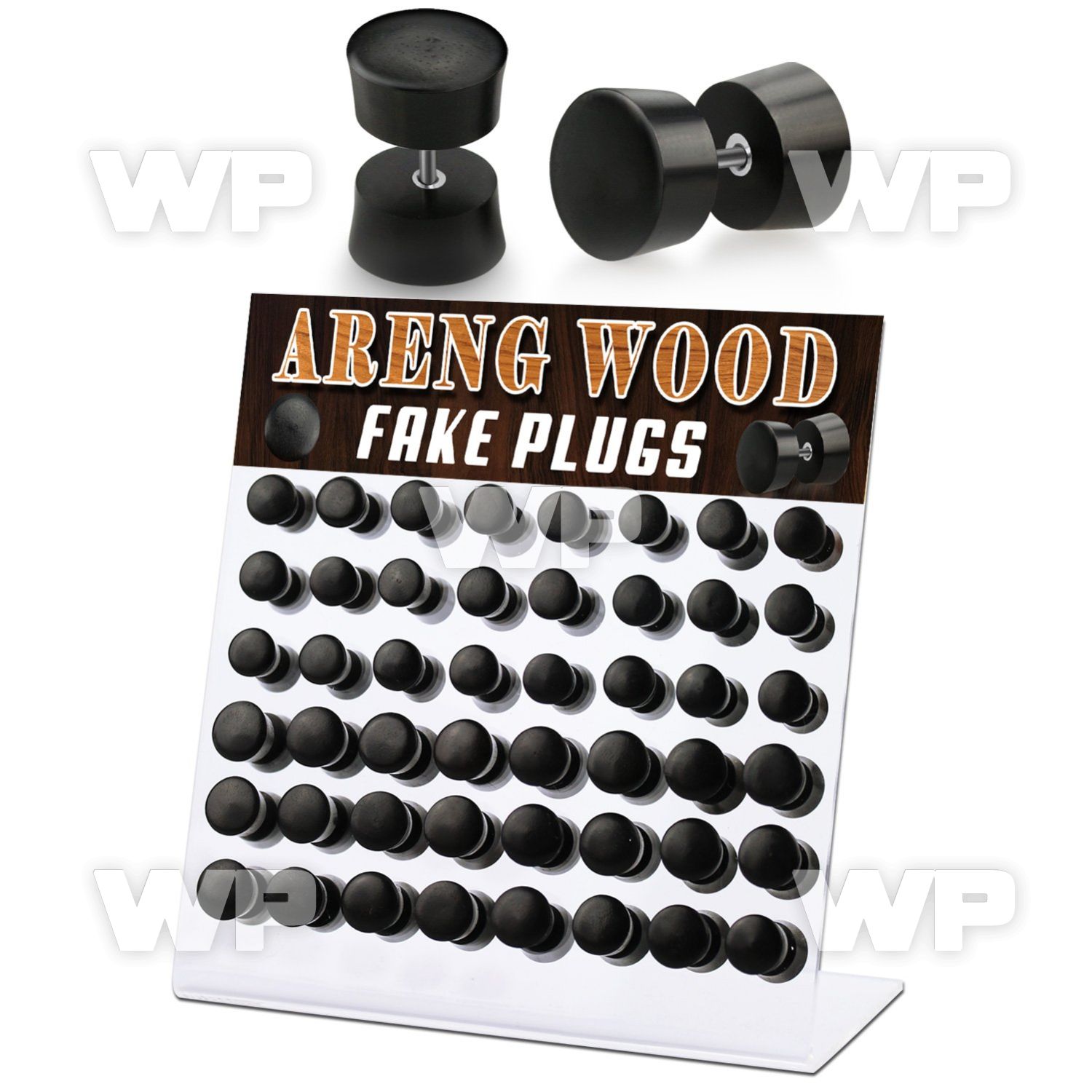 1764eyz display with black areng wood fake plugs surgical steel ear lobe piercing