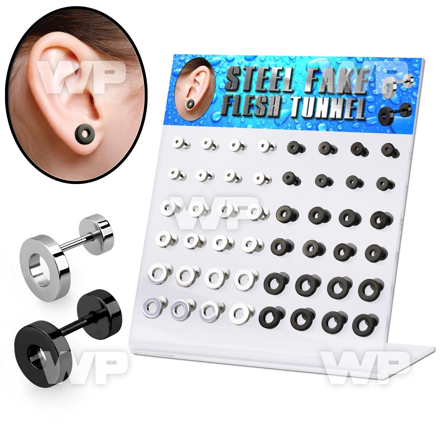 1764ez9 display with black ion plated surgical steel fake cheat ear lobe piercing