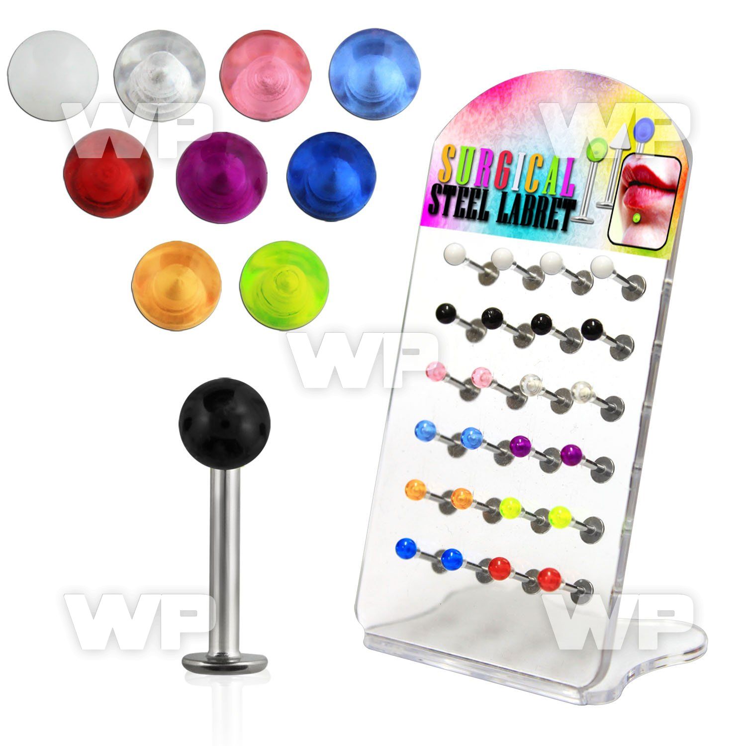 1764lk tiny display w surgical steel labret studs 1 2mm 3mm uv lower lip piercing