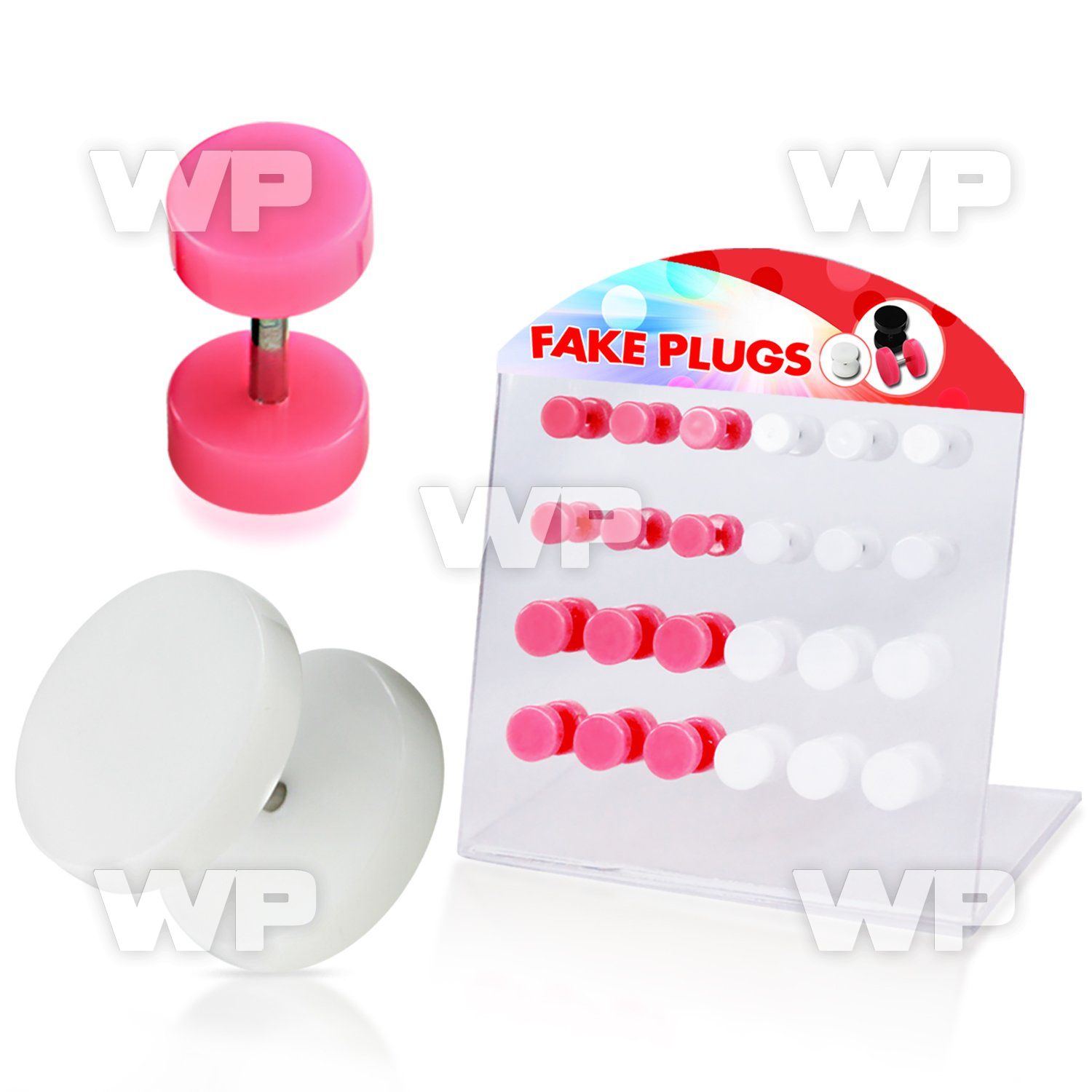 1764lt4 display w acrylic fake cheater plugs out o ring in pink belly piercing