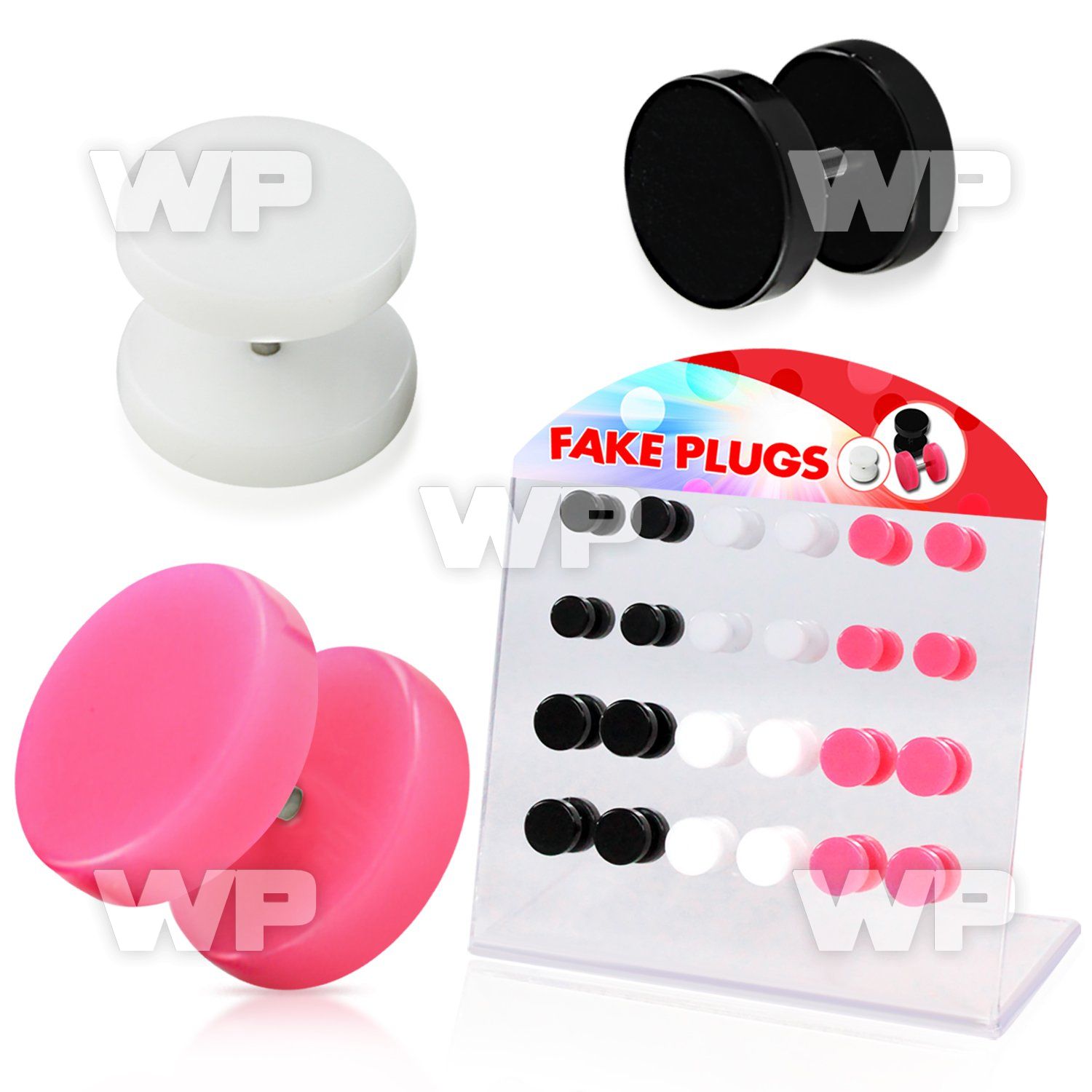 1764lt6 display w acrylic fake cheater plugs out silicon o ring belly piercing