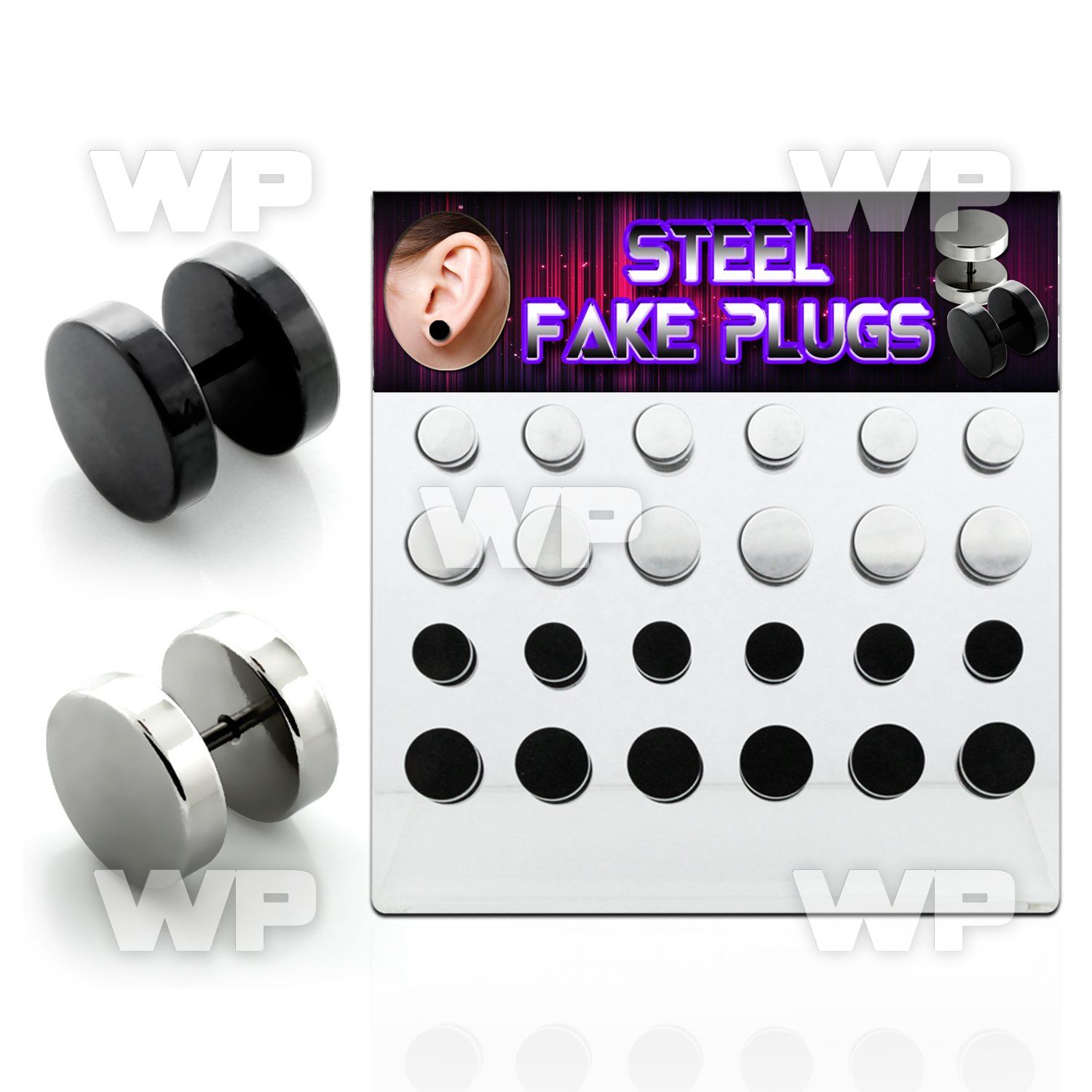 1764sk display w black steel fake plugs out o ring s size 8mm belly piercing