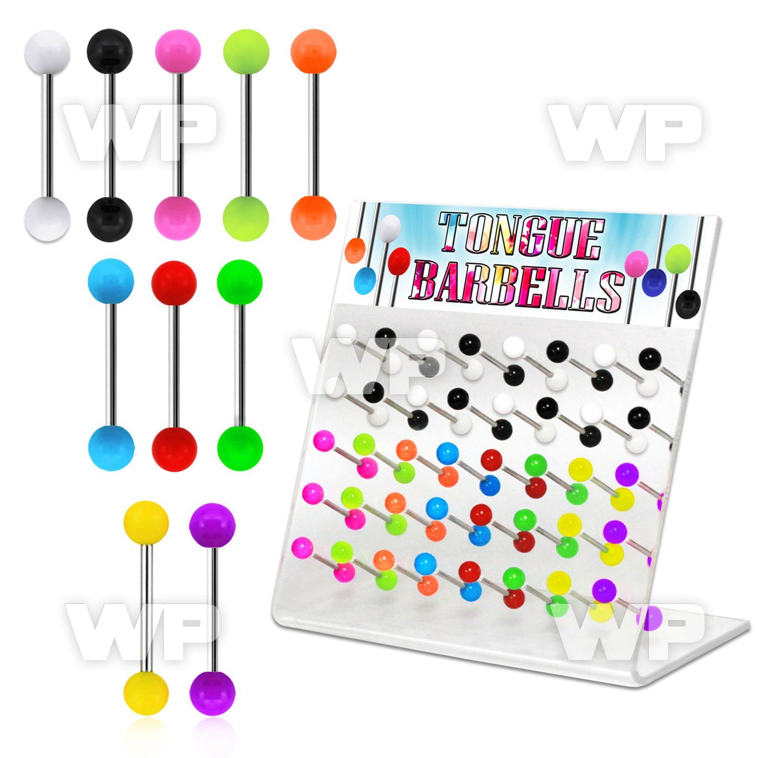 1764te display w surgical steel tongue bar 1 6mm 6mm solid colo tongue piercing