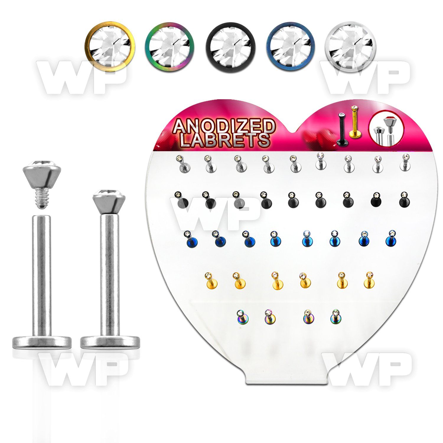 1764ys heart shape display 36 pcs surgical steel internally thr lower lip piercing