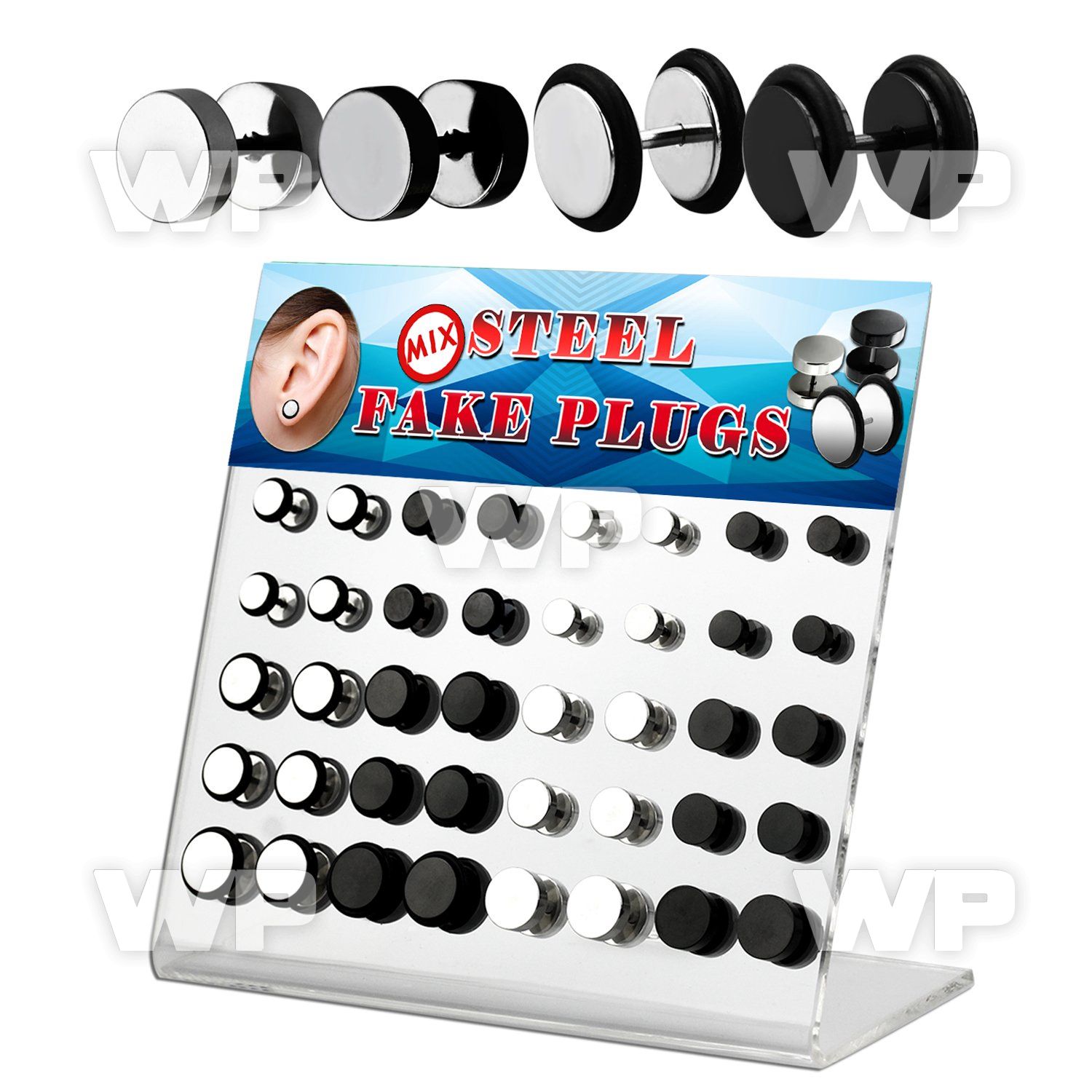 1764yz display w of black steel fake plug out silicon o ring belly piercing