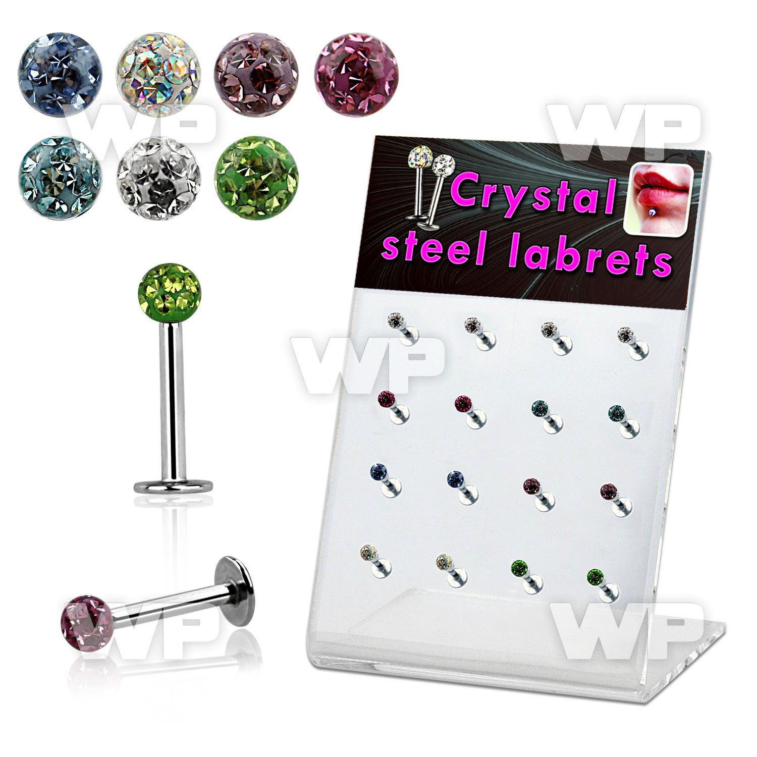 1764z94 display 16 pcs of surgical steel labret stud 16g 1 2mm lower lip piercing