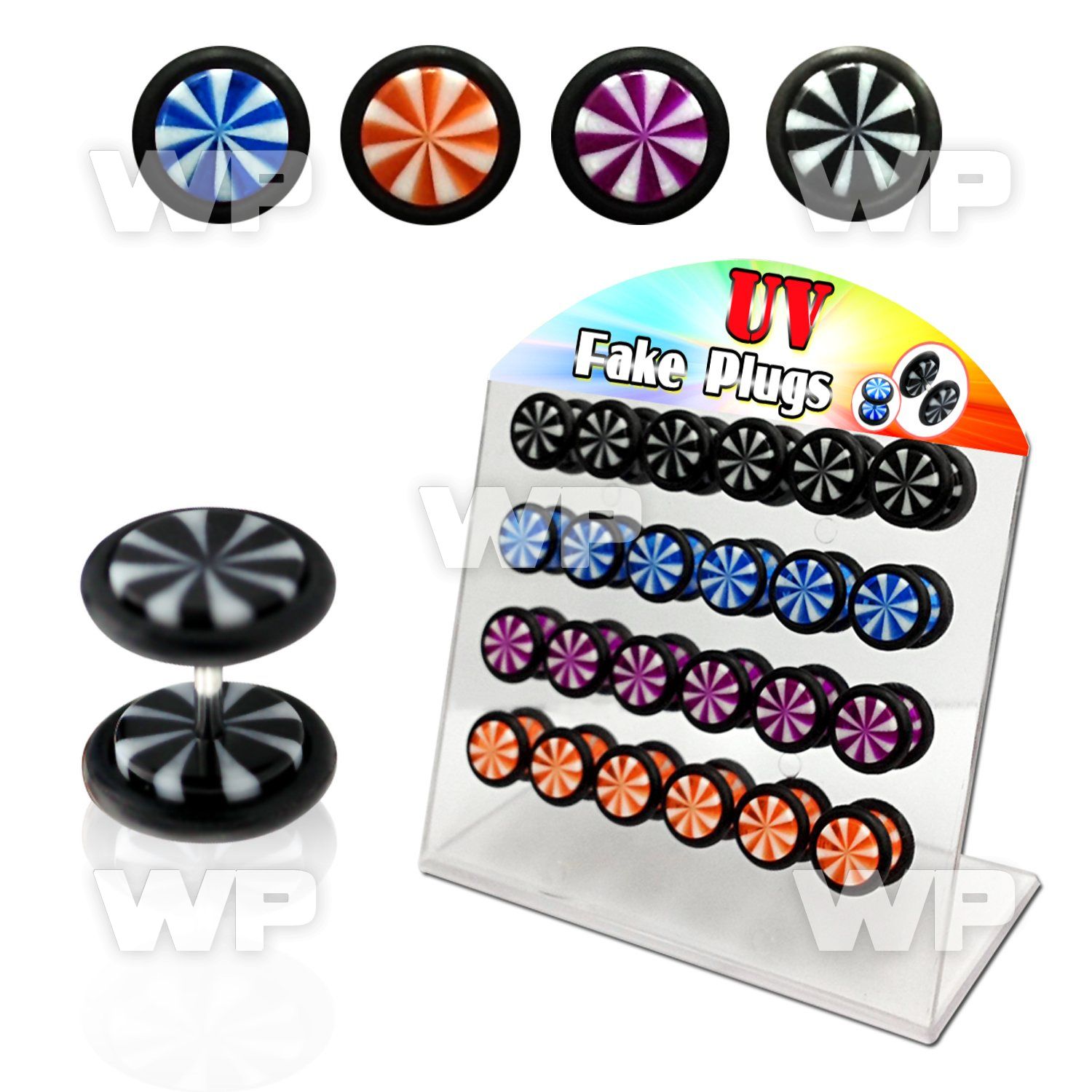 1764zl display w acrylic fake cheater plugs beach ball pattern belly piercing
