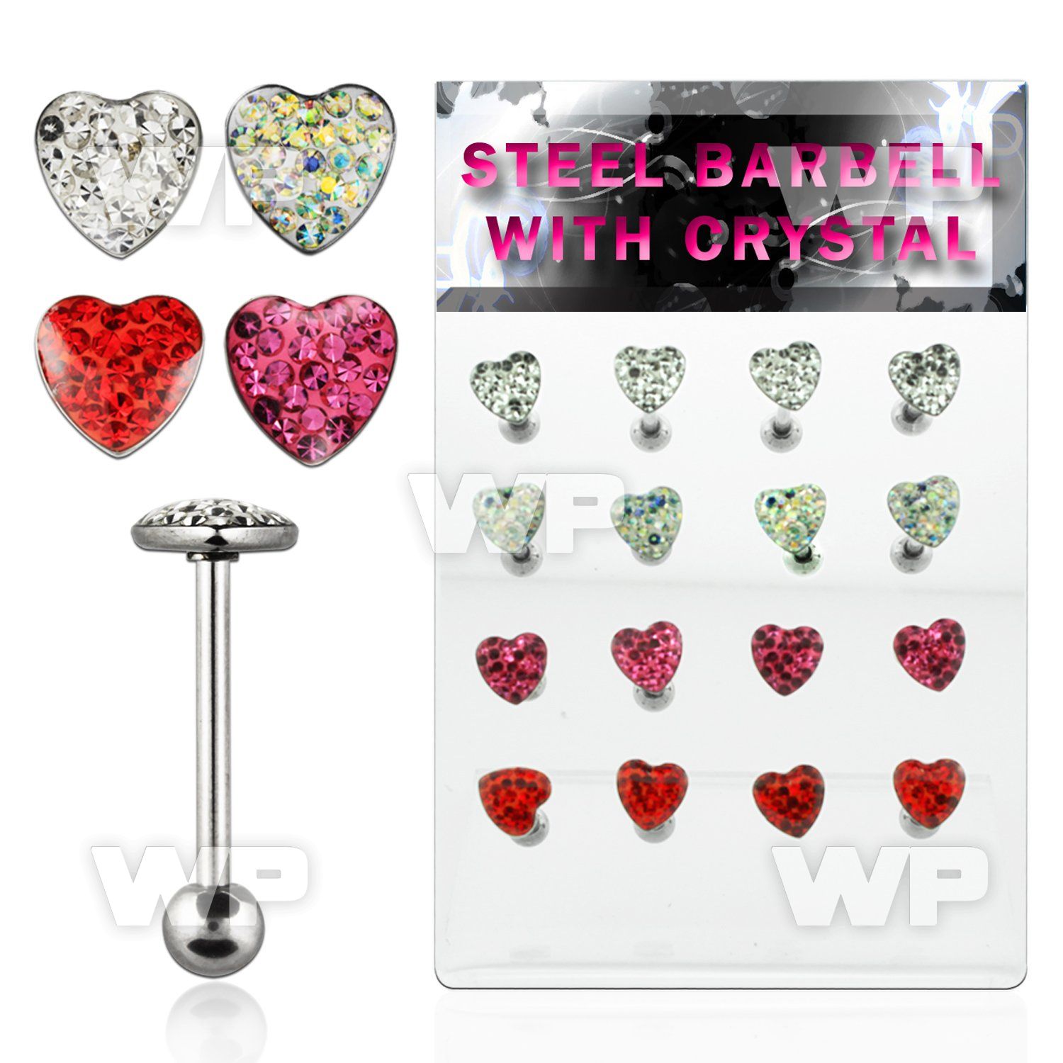 1764zs display w surgical steel tongue bars 1 6mm heart shaped tongue piercing