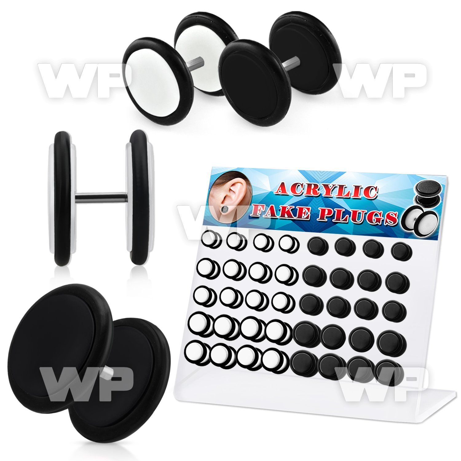 1768mk display w of black white acrylic fake cheater plugs o r belly piercing