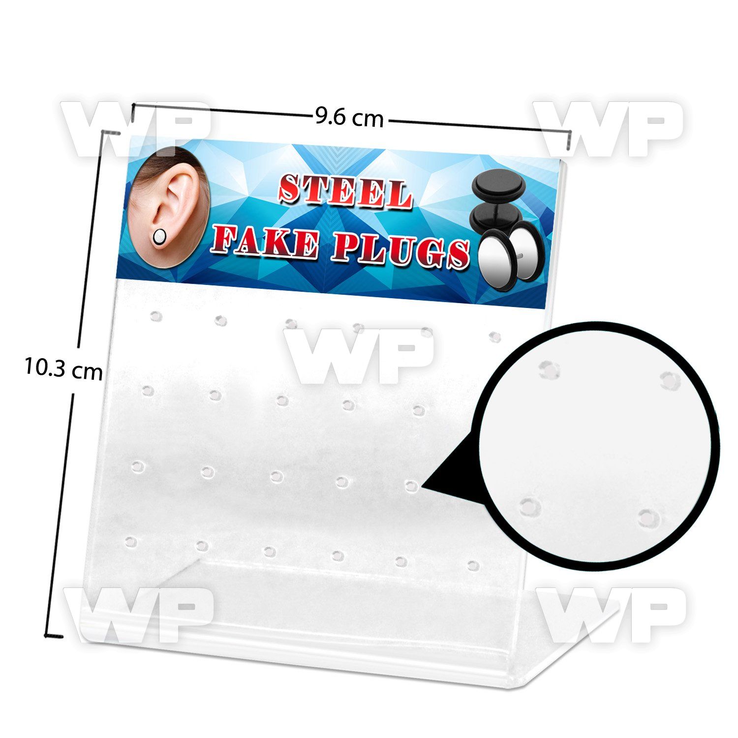 176k0f empty display 24 holes for fake cheater plugs or ear stu belly piercing