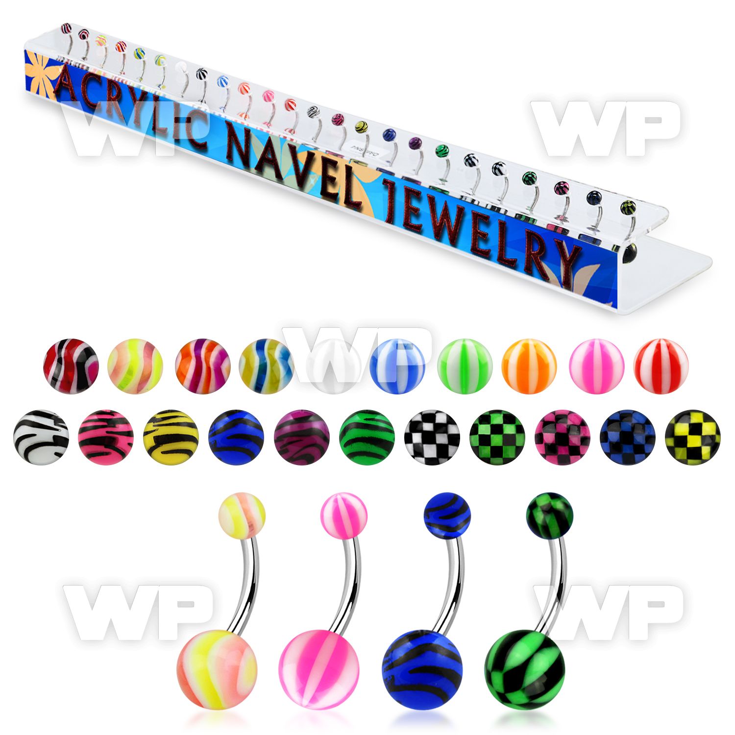 17j4u0 display w steel belly bananas 1 6mm an 8mm 5mm acrylic belly piercing
