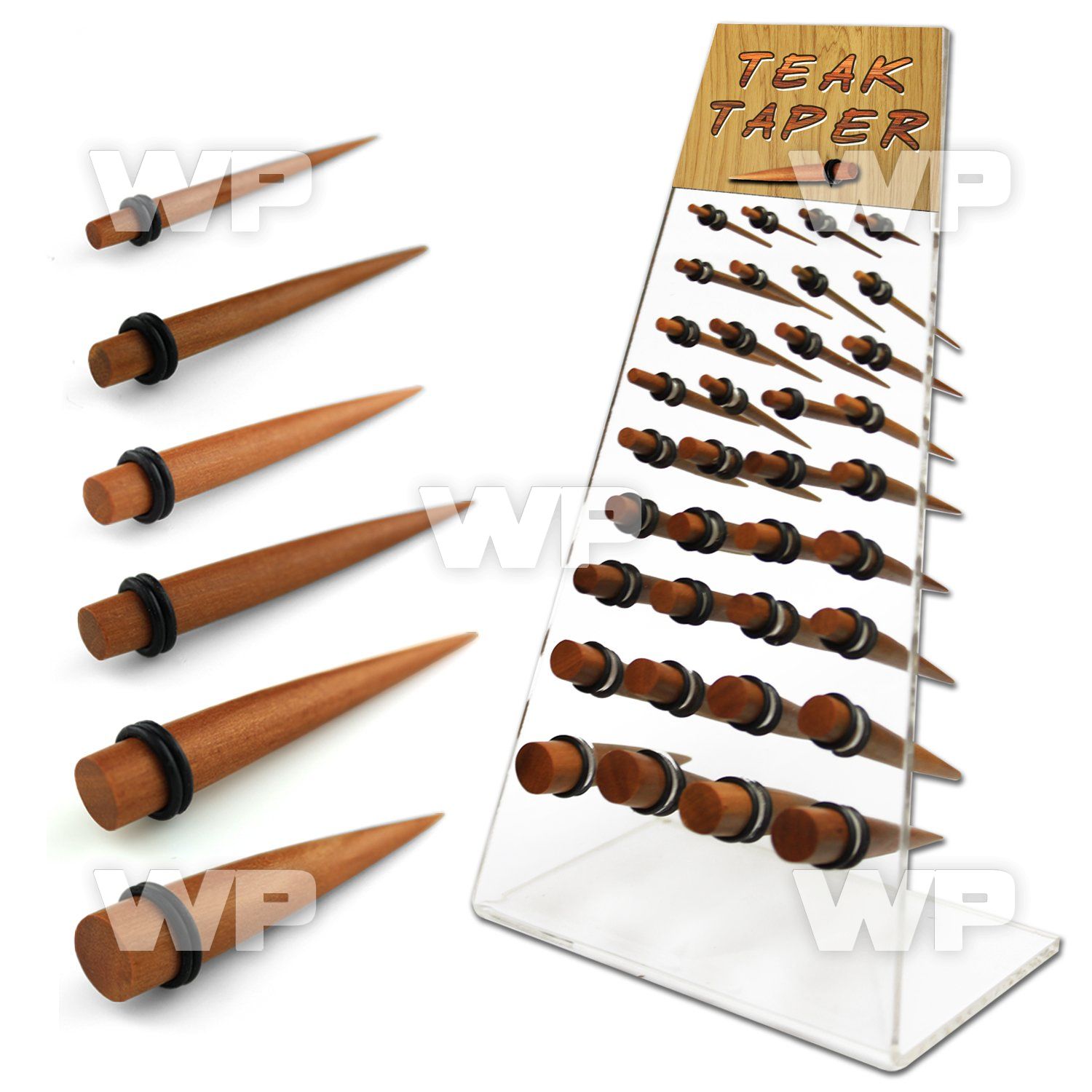 17mi0l display 32 pcs of sawo wood tapers double o ring s size ear lobe piercing