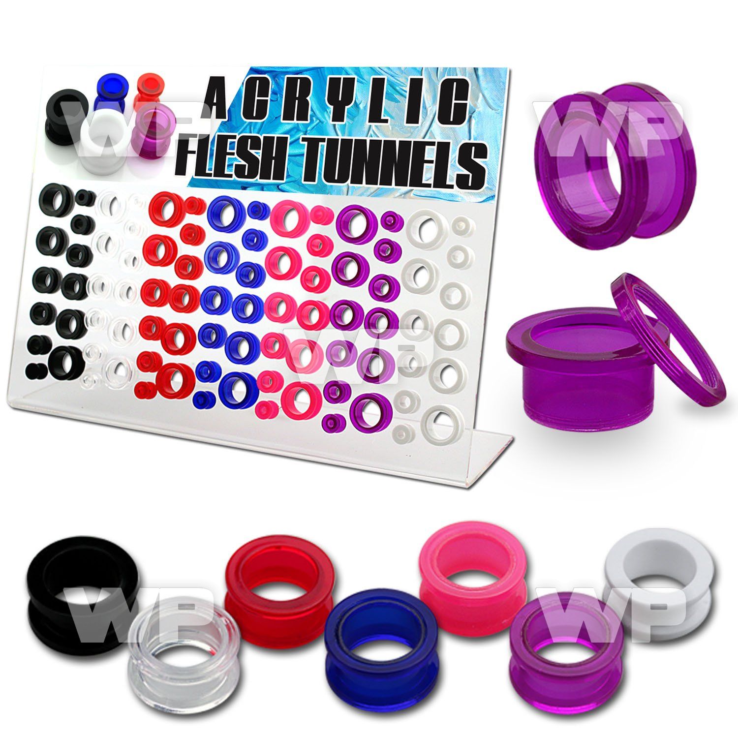 17mi0p display 84 pcs of acrylic screw fit flesh tunnels in mix ear lobe piercing