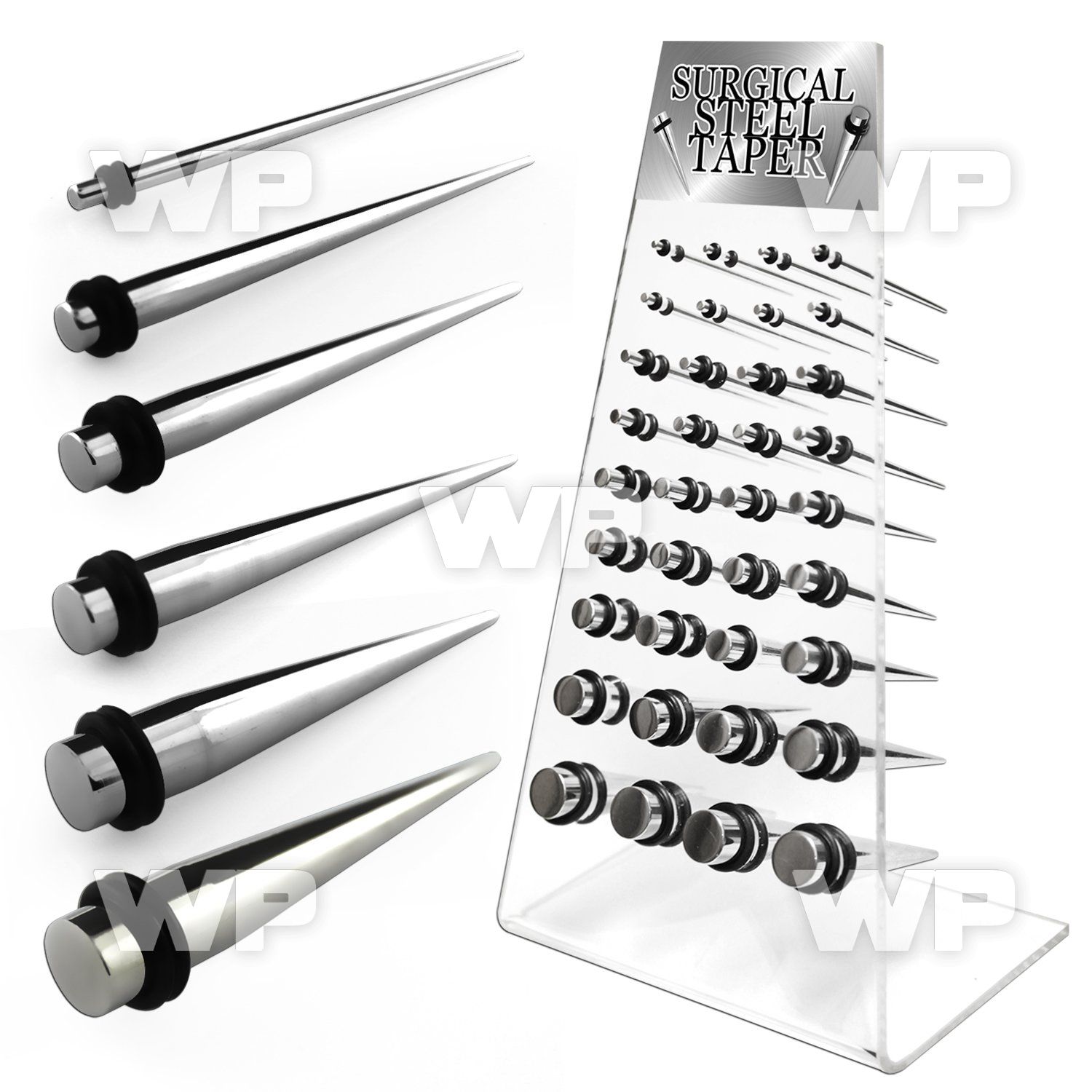 17mi0t display w surgical steel tapers double o ring s size 1 6m ear lobe piercing