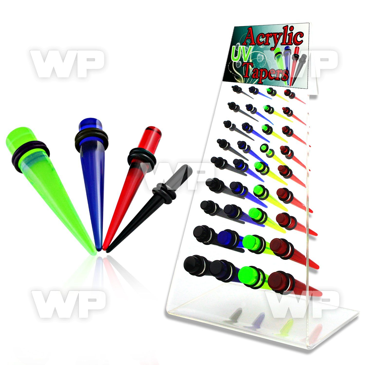 17mi0y1 display w colorful acrylic uv tapers double silicon o rin ear lobe piercing