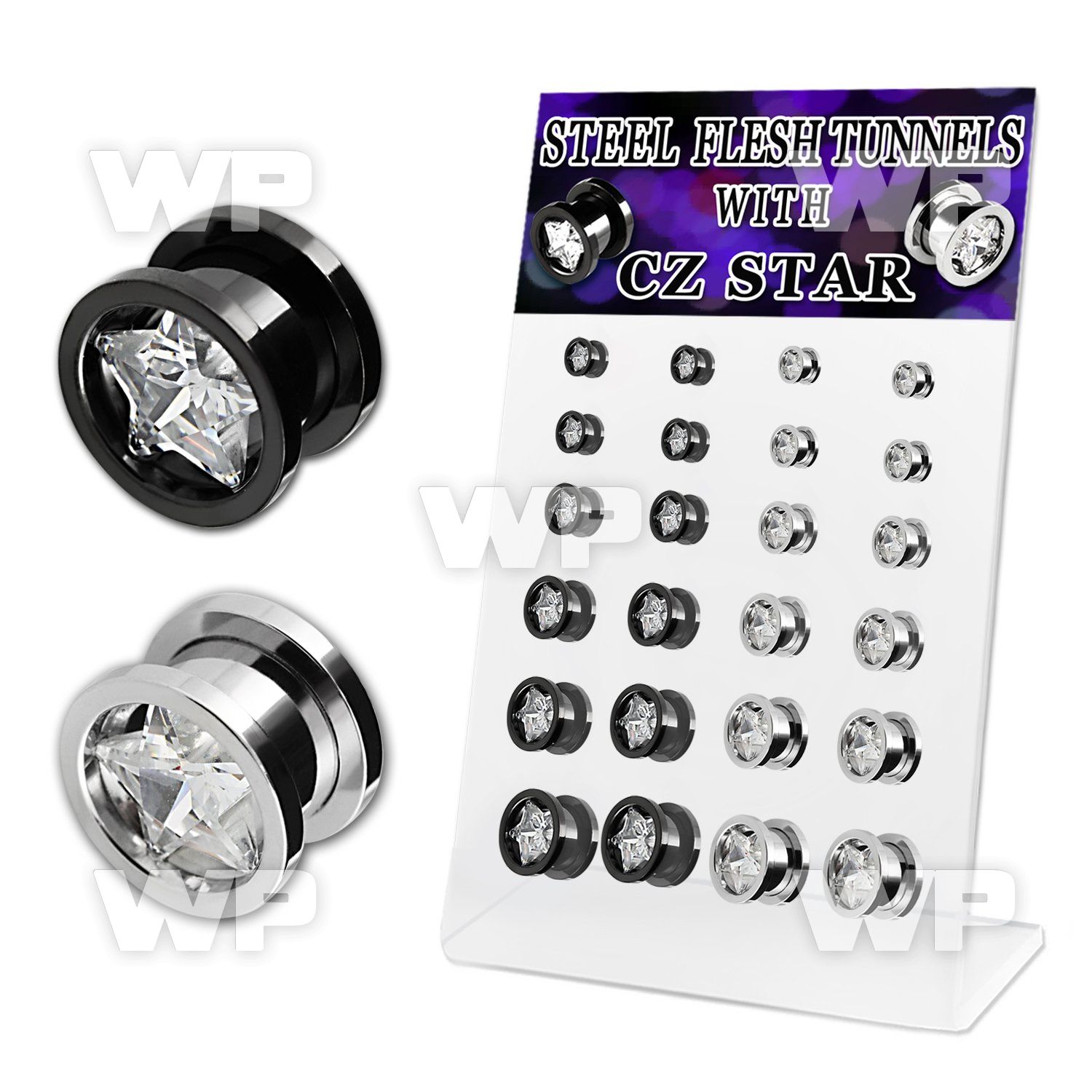 17mie display w steel ion plated screw fit steel flesh tunnel ear lobe piercing